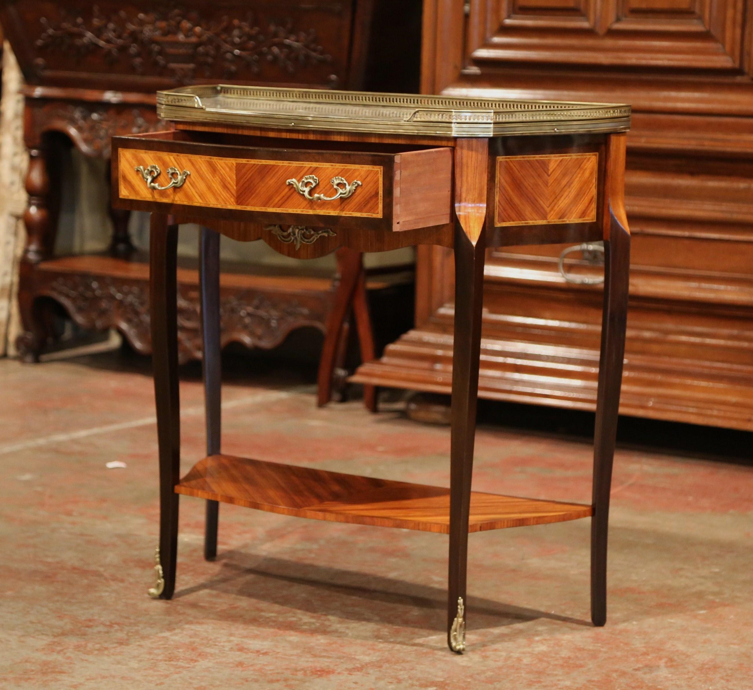 Early 20th Century French Parquetry and Brass Console Table with Marble Top 3
