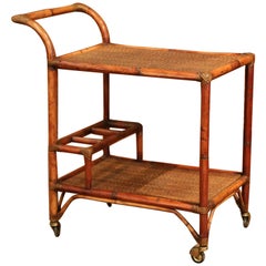 Early 20th Century French Patinated Bamboo Two-Tier Bar Cart