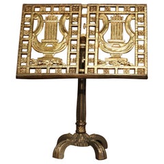 Early 20th Century French Patinated Brass Table Music Stand with Lyre Motif