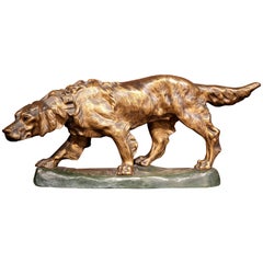 Early 20th Century French Patinated Bronze Dog Sculpture Signed T. Cartier