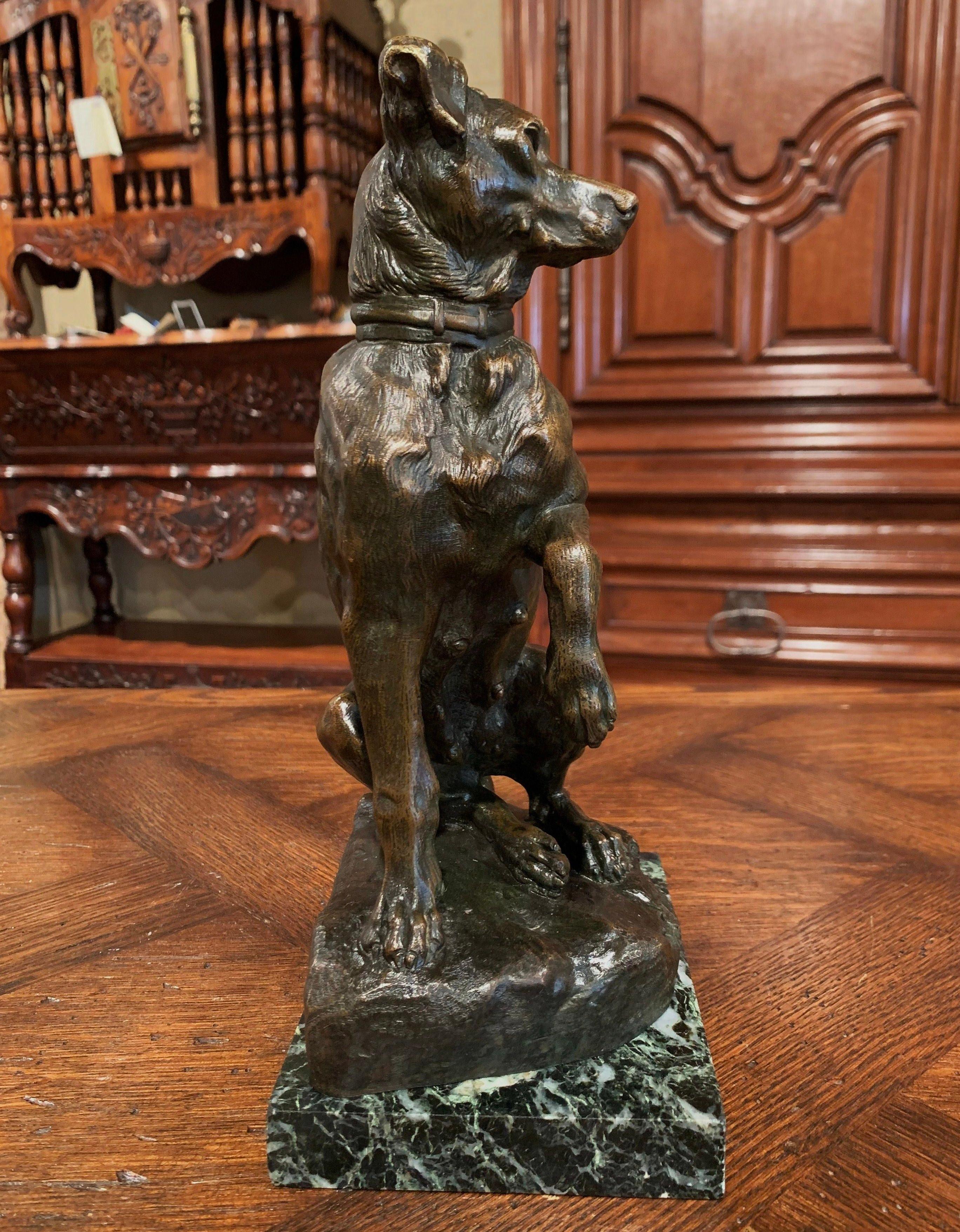 Bronze Sculpture française du début du 20e siècle en bronze patiné représentant un chien de chasse signée T. Cartier
