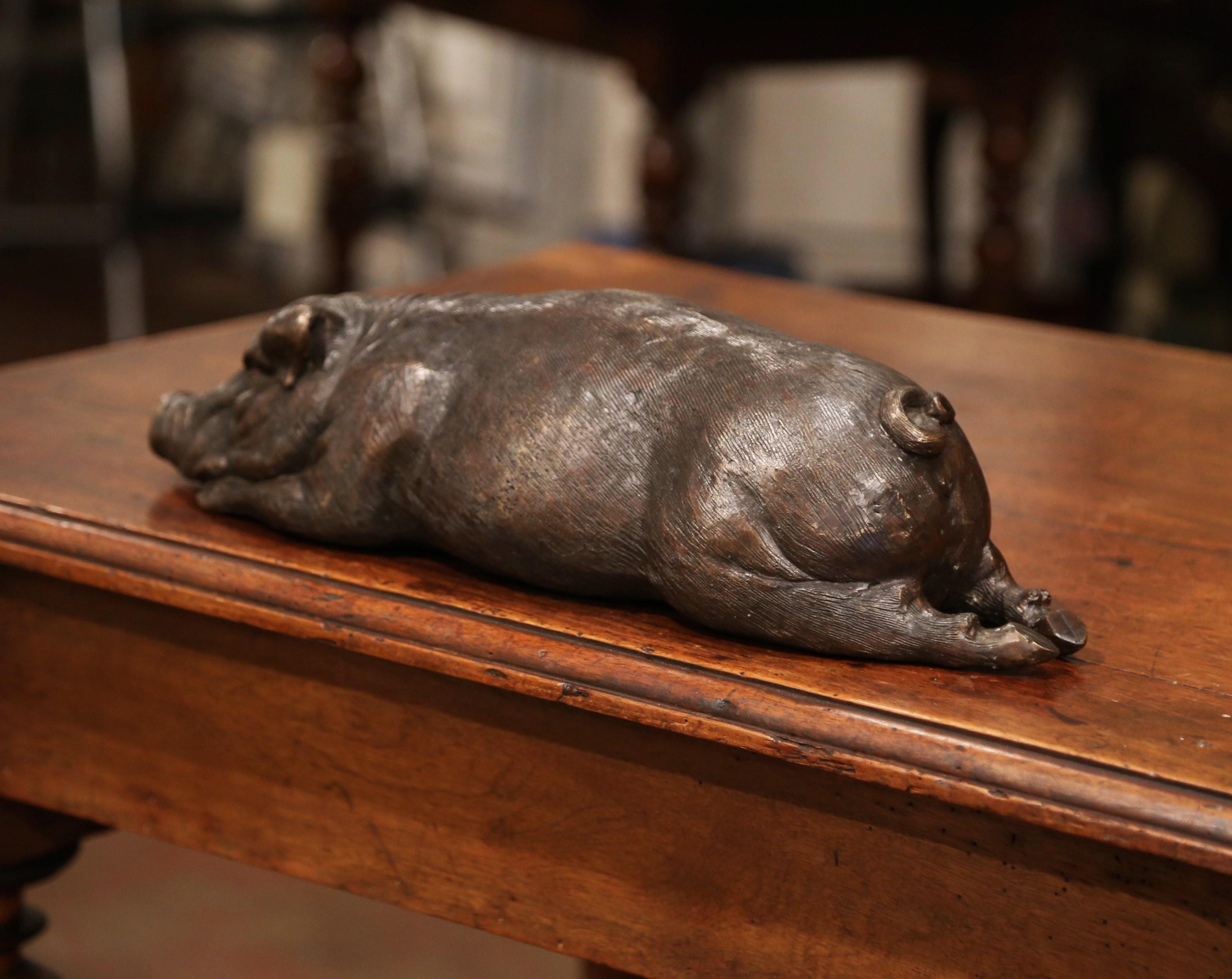 Early 20th Century French Patinated Bronze Pig Sculpture  1