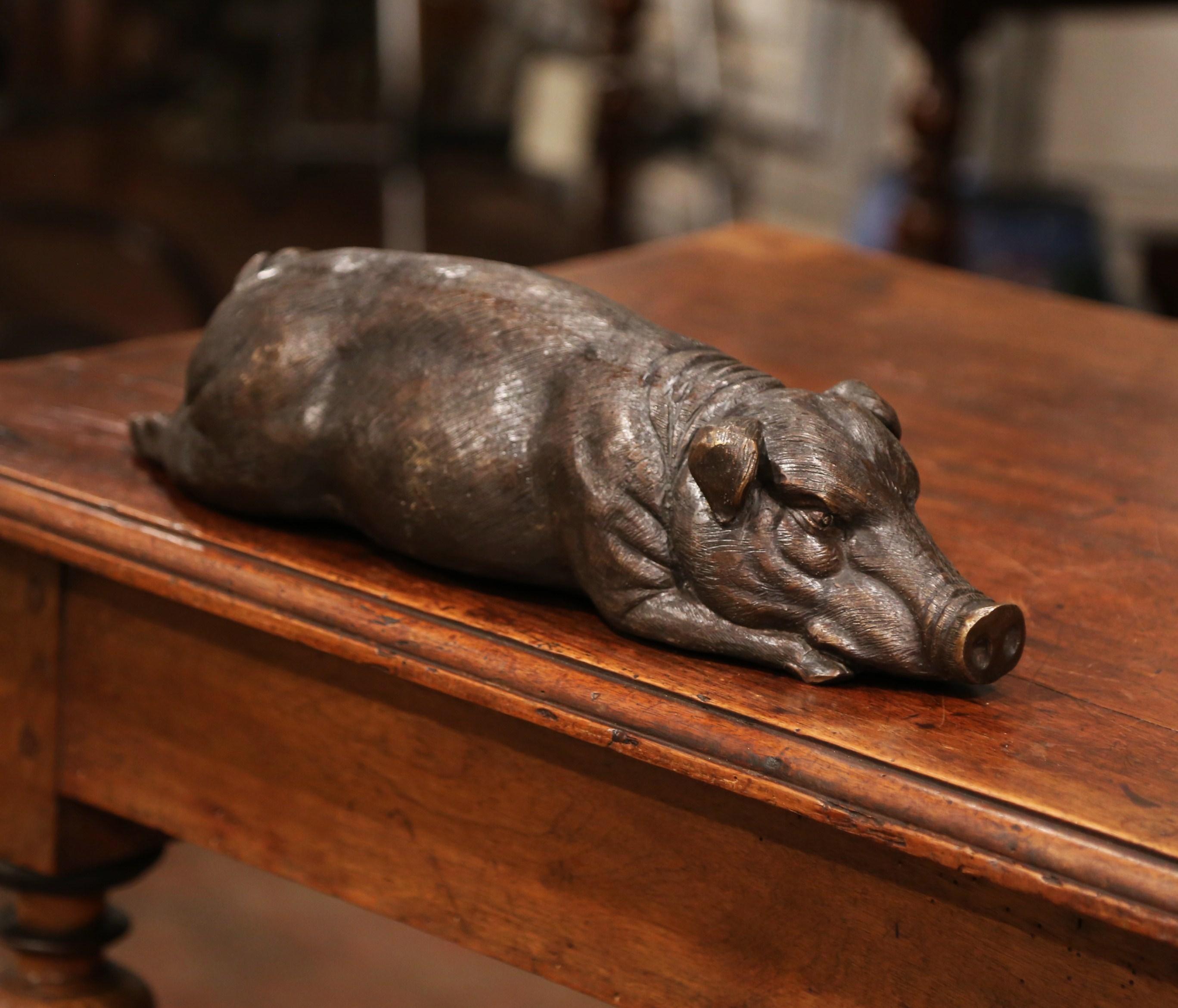Early 20th Century French Patinated Bronze Pig Sculpture  2