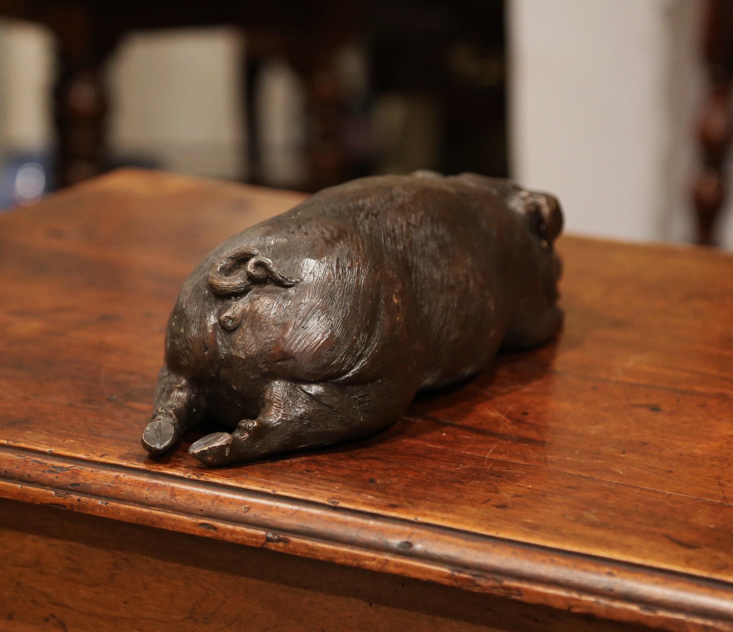 Early 20th Century French Patinated Bronze Pig Sculpture  4