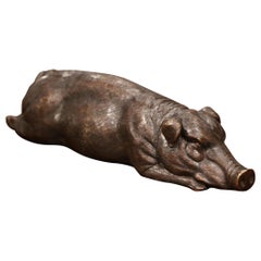 Early 20th Century French Patinated Bronze Pig Sculpture 