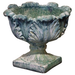 Antique Early 20th Century French Patinated Concrete Acanthus Garden Flower Planter