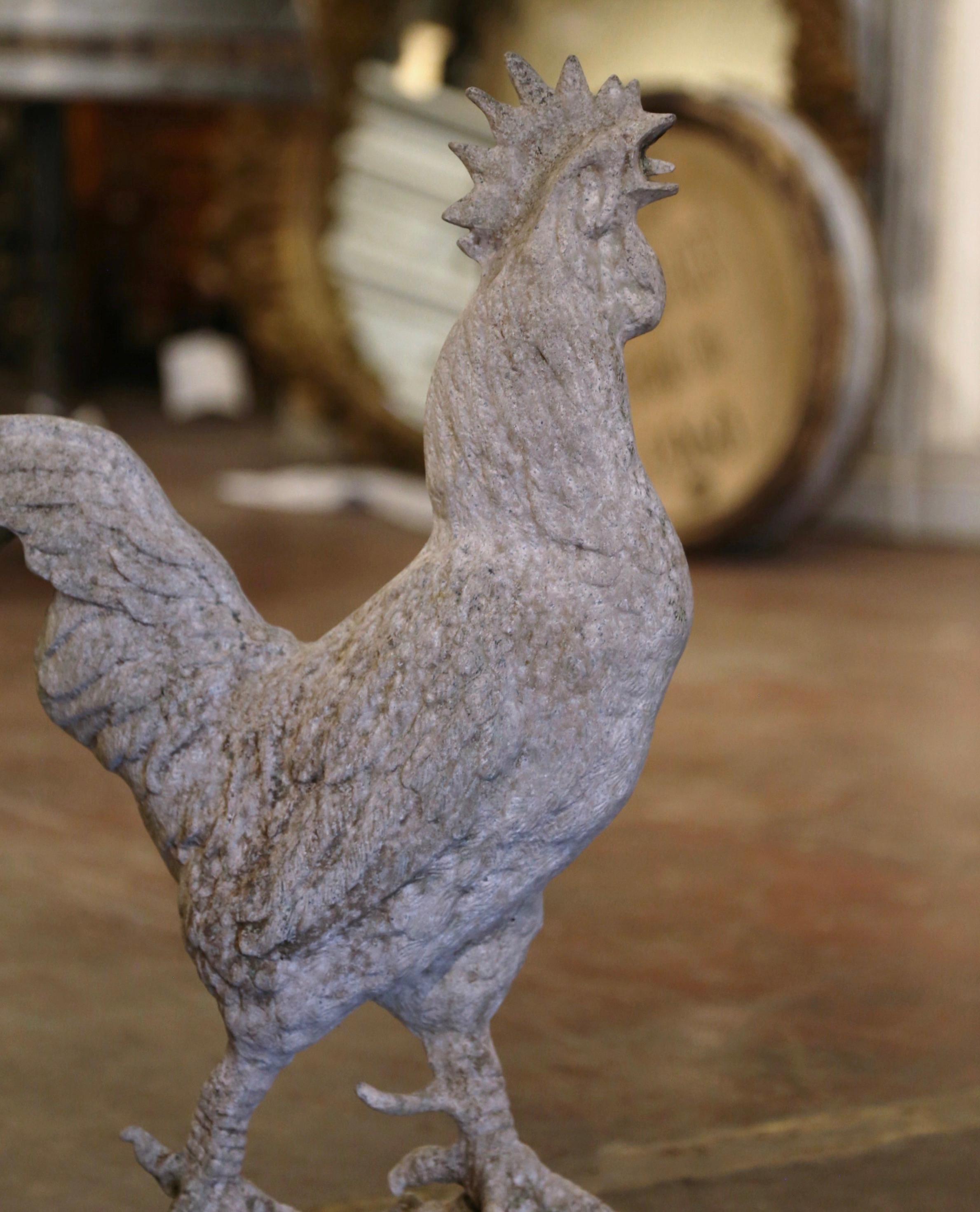Early 20th Century French Patinated Metal Rooster Sculpture with Concrete Base For Sale 3