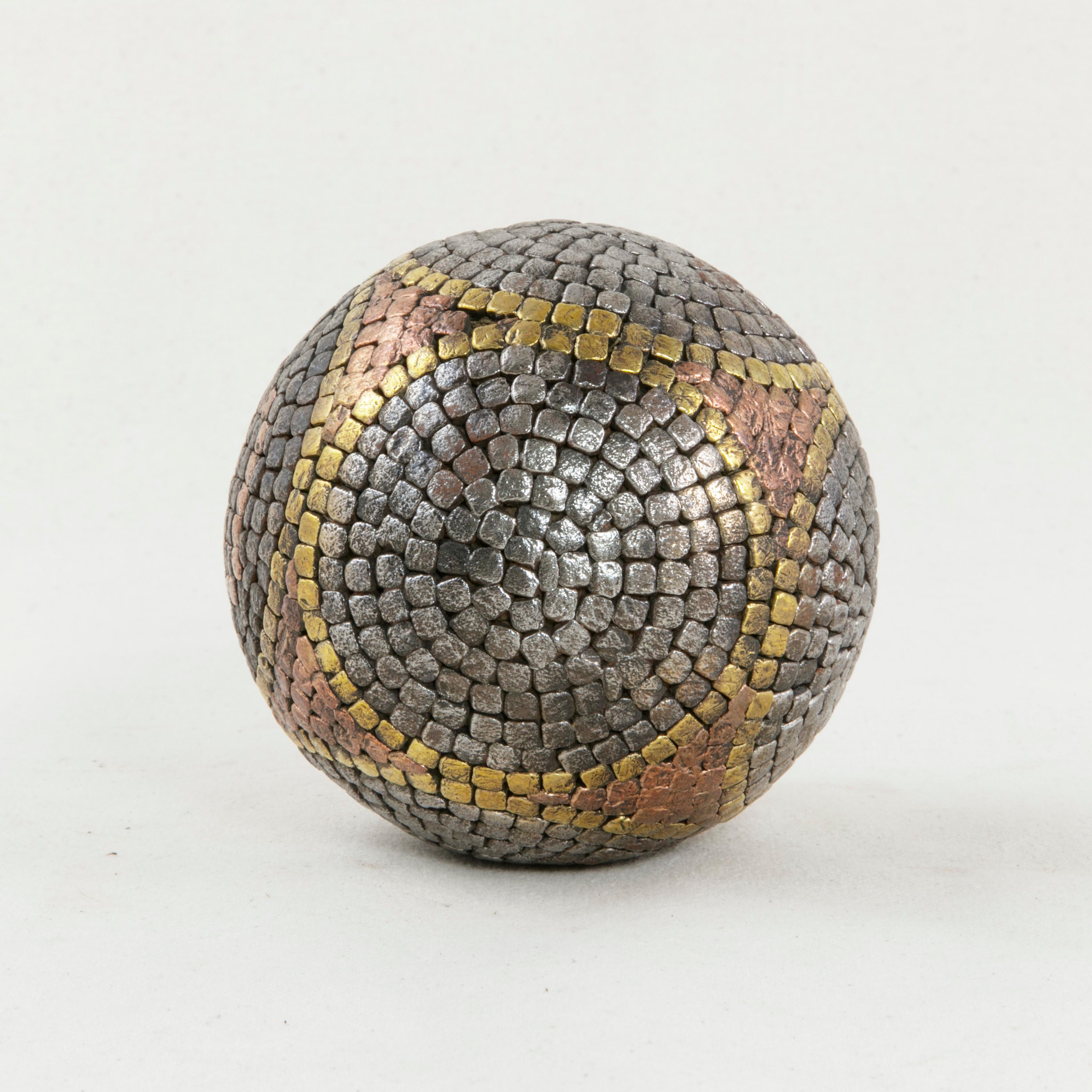 Early 20th Century French Petanque Lawn Ball with Steel, Copper, and Brass Nails In Good Condition In Fayetteville, AR