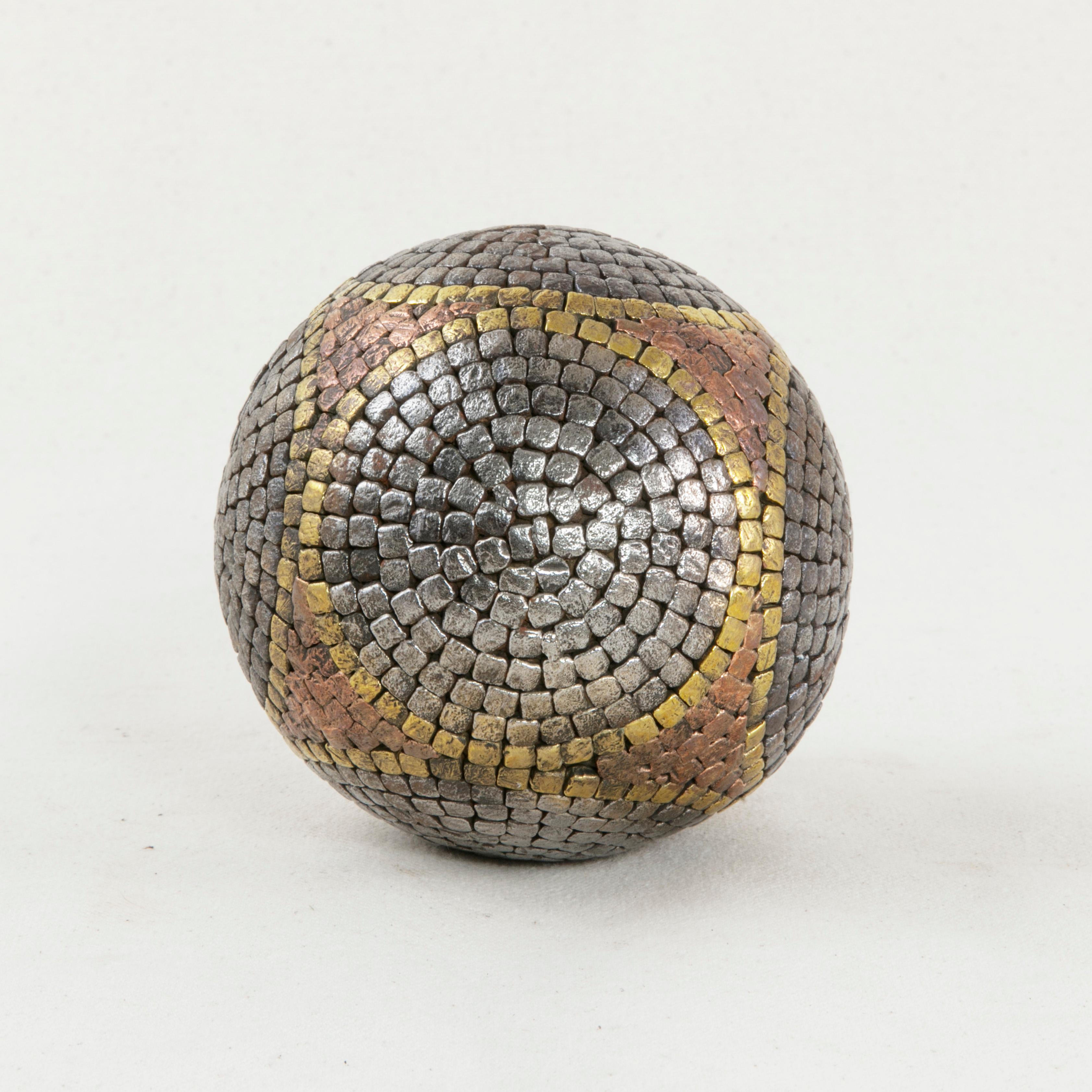 Early 20th Century French Petanque Lawn Ball with Steel, Copper, and Brass Nails 1