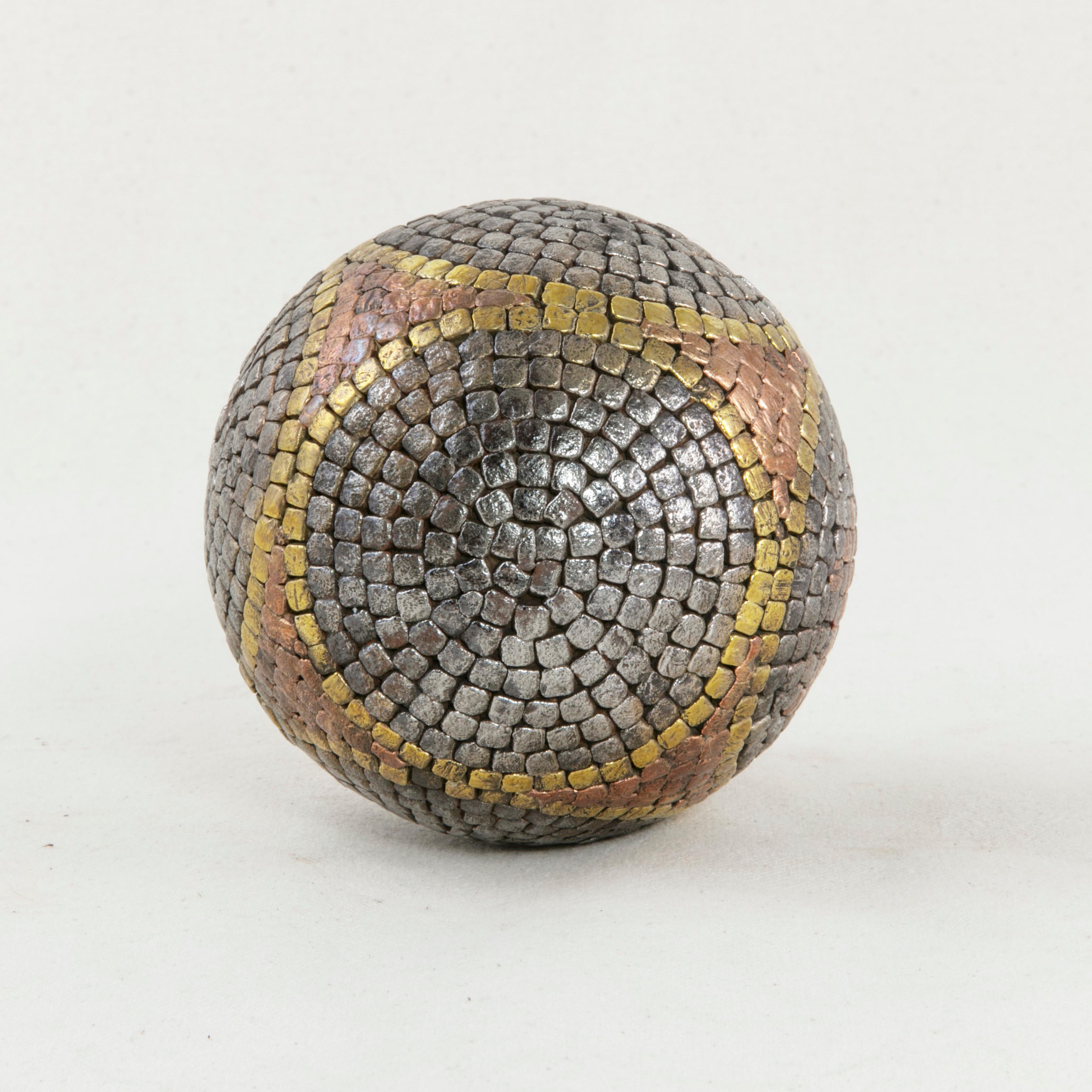Early 20th Century French Petanque Lawn Ball with Steel, Copper, and Brass Nails 2