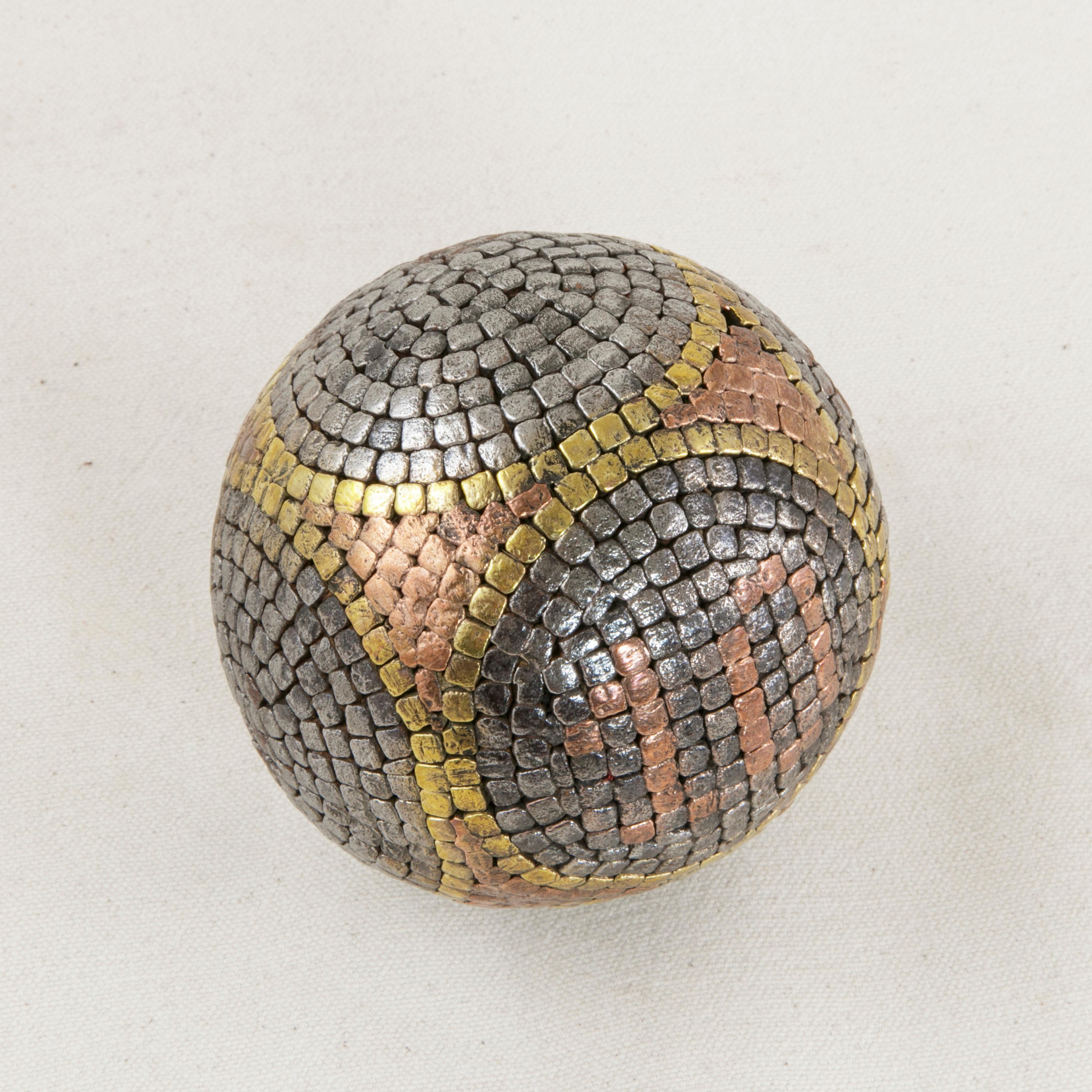 Early 20th Century French Petanque Lawn Ball with Steel, Copper, and Brass Nails 3