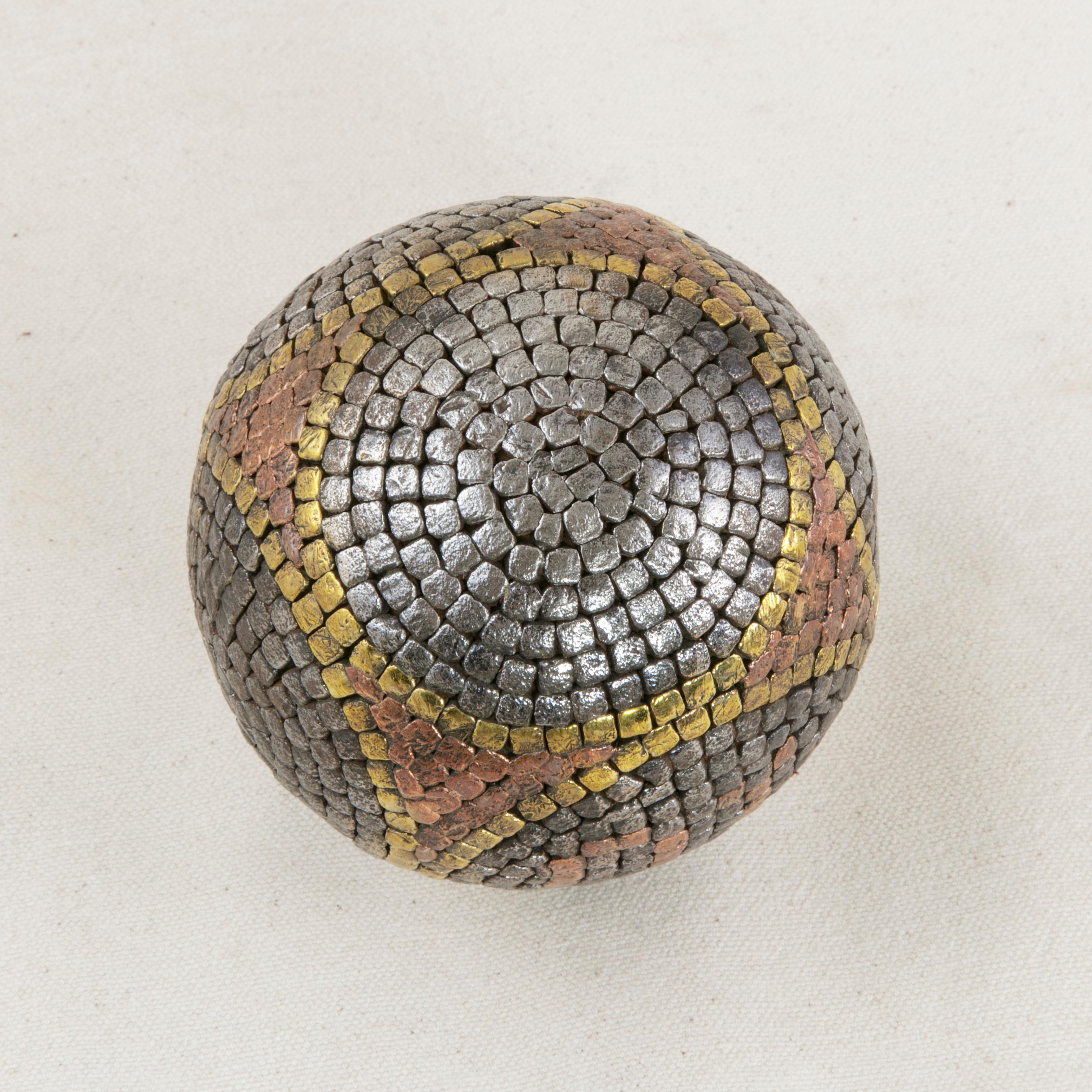Early 20th Century French Petanque Lawn Ball with Steel, Copper, and Brass Nails 4