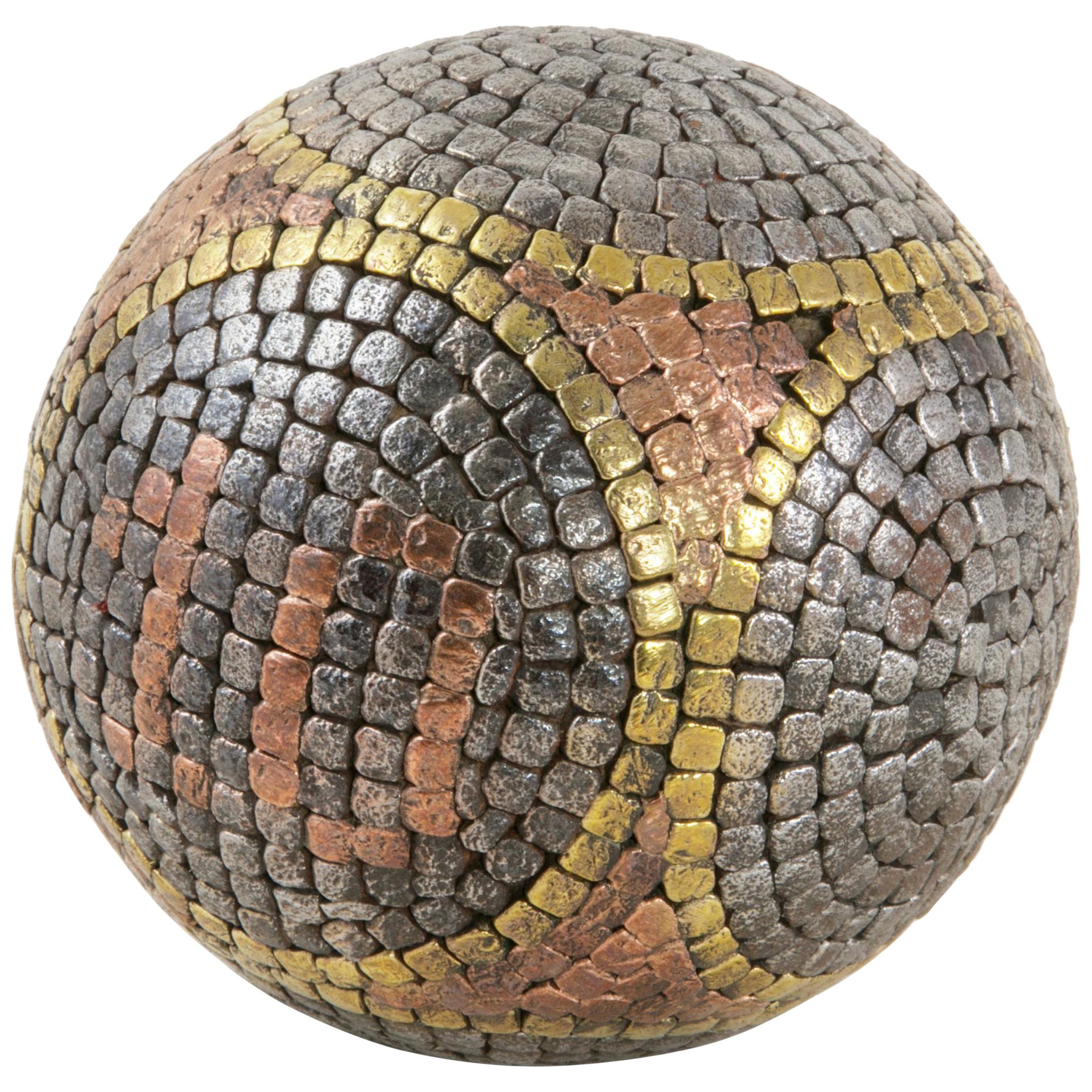 Early 20th Century French Petanque Lawn Ball with Steel, Copper, and Brass Nails