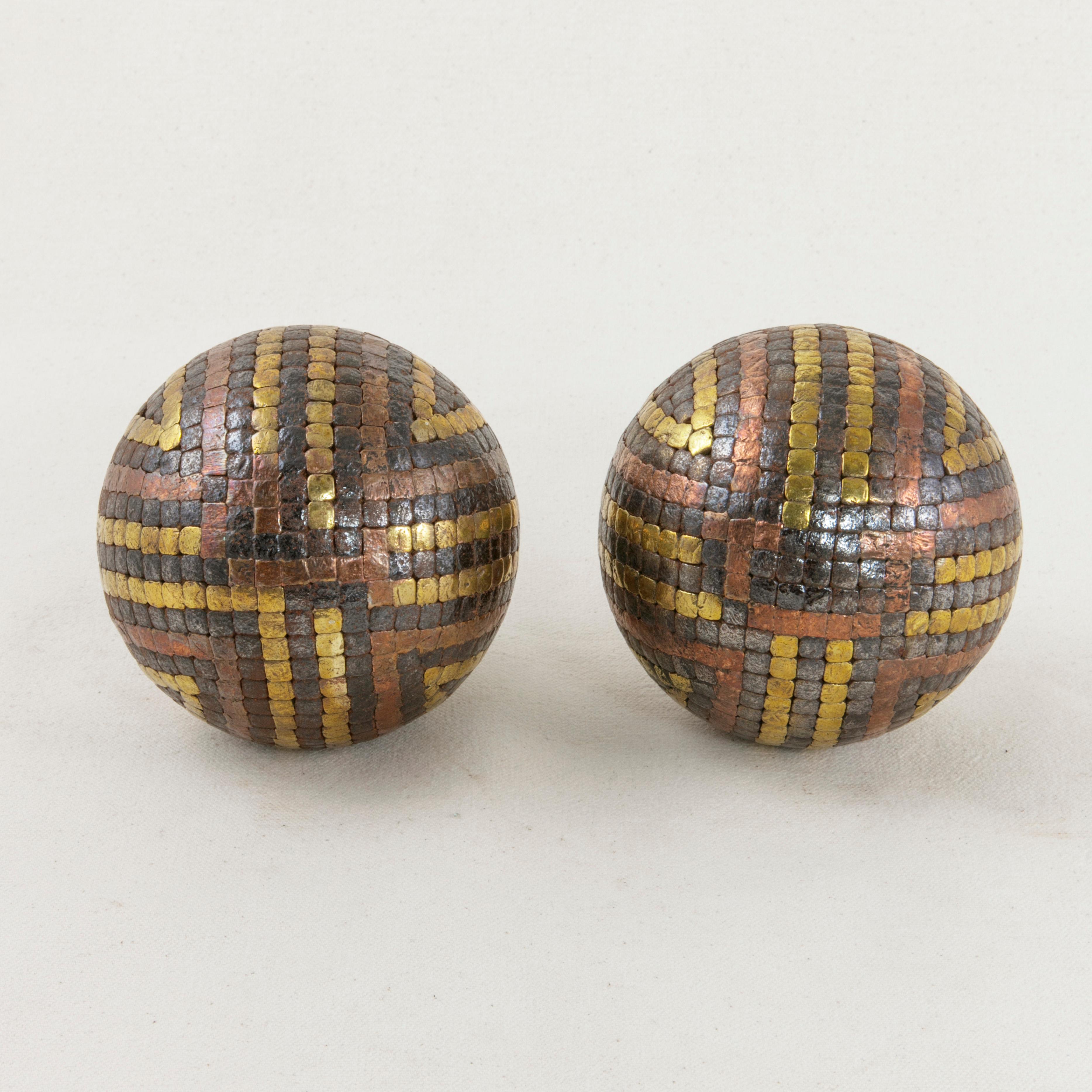 Early 20th Century French Petanque Lawn Balls with Iron, Copper and Brass Nails 1