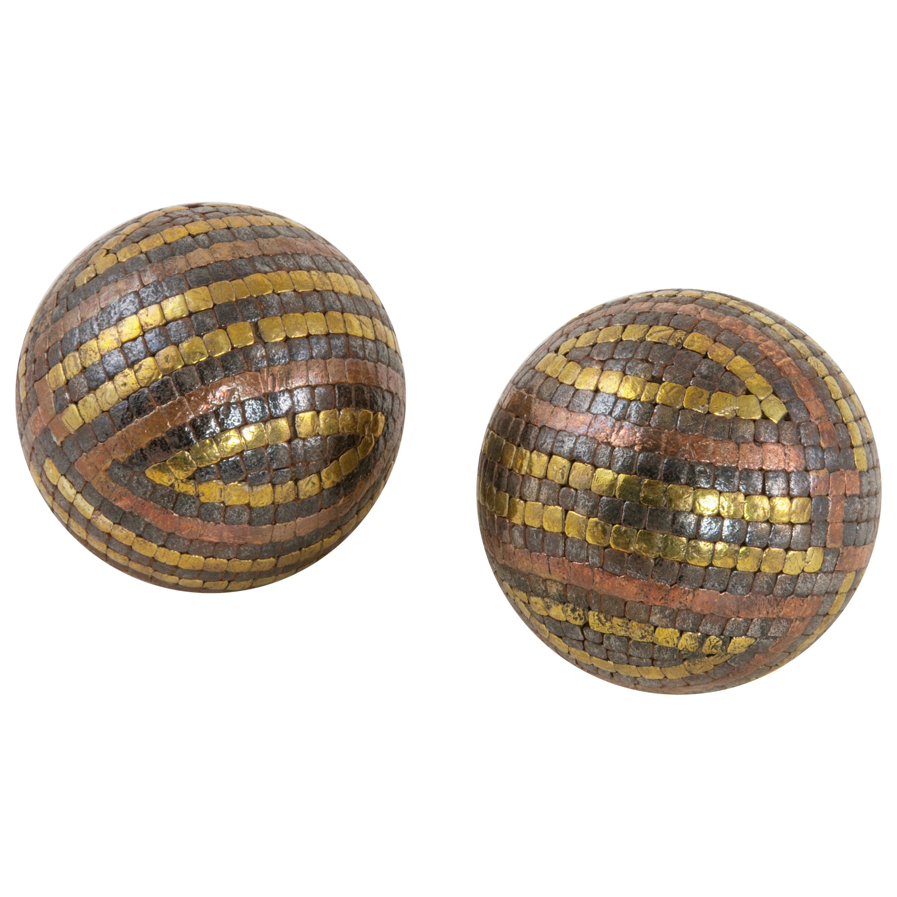 Early 20th Century French Petanque Lawn Balls with Iron, Copper and Brass Nails