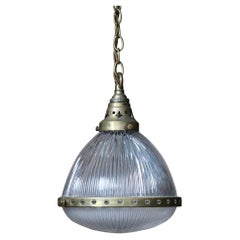 Early 20th Century French Petit Holophane Glass and Brass Lantern Light Pendant