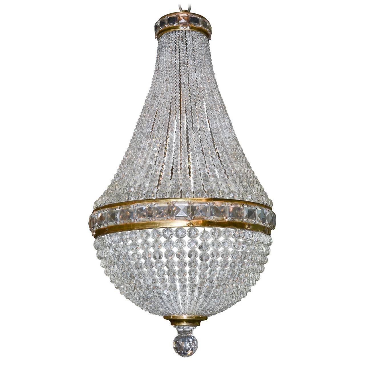 Early 20th Century French Petite Crystal and Bronze Chandelier