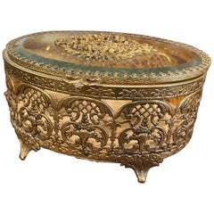 Early 20th Century French Pierced Gilt Brass and Beveled Glass Jewelry Box