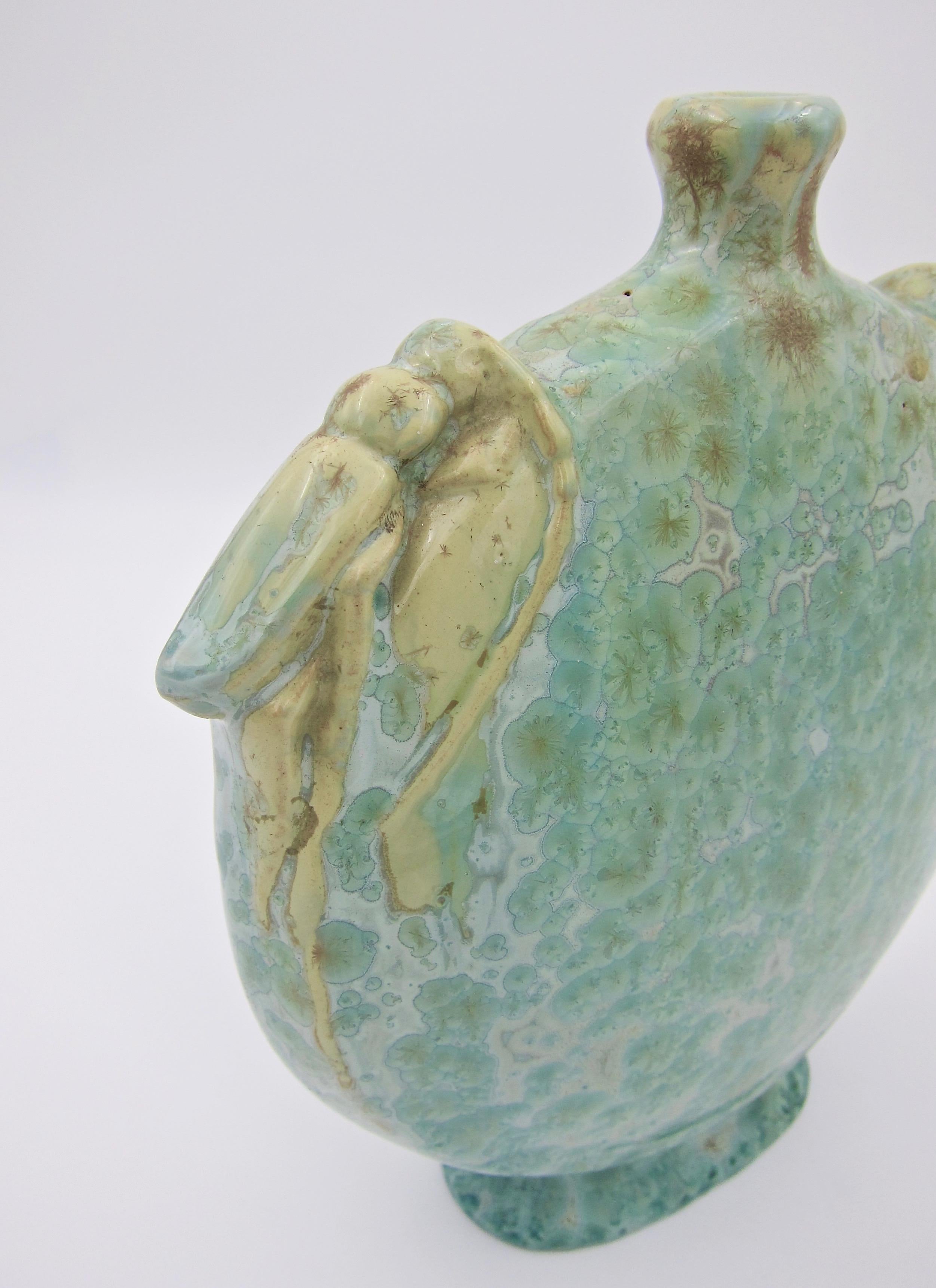 Ceramic Early 20th Century French Pierrefonds Cicada Vase with Crystalline Glaze