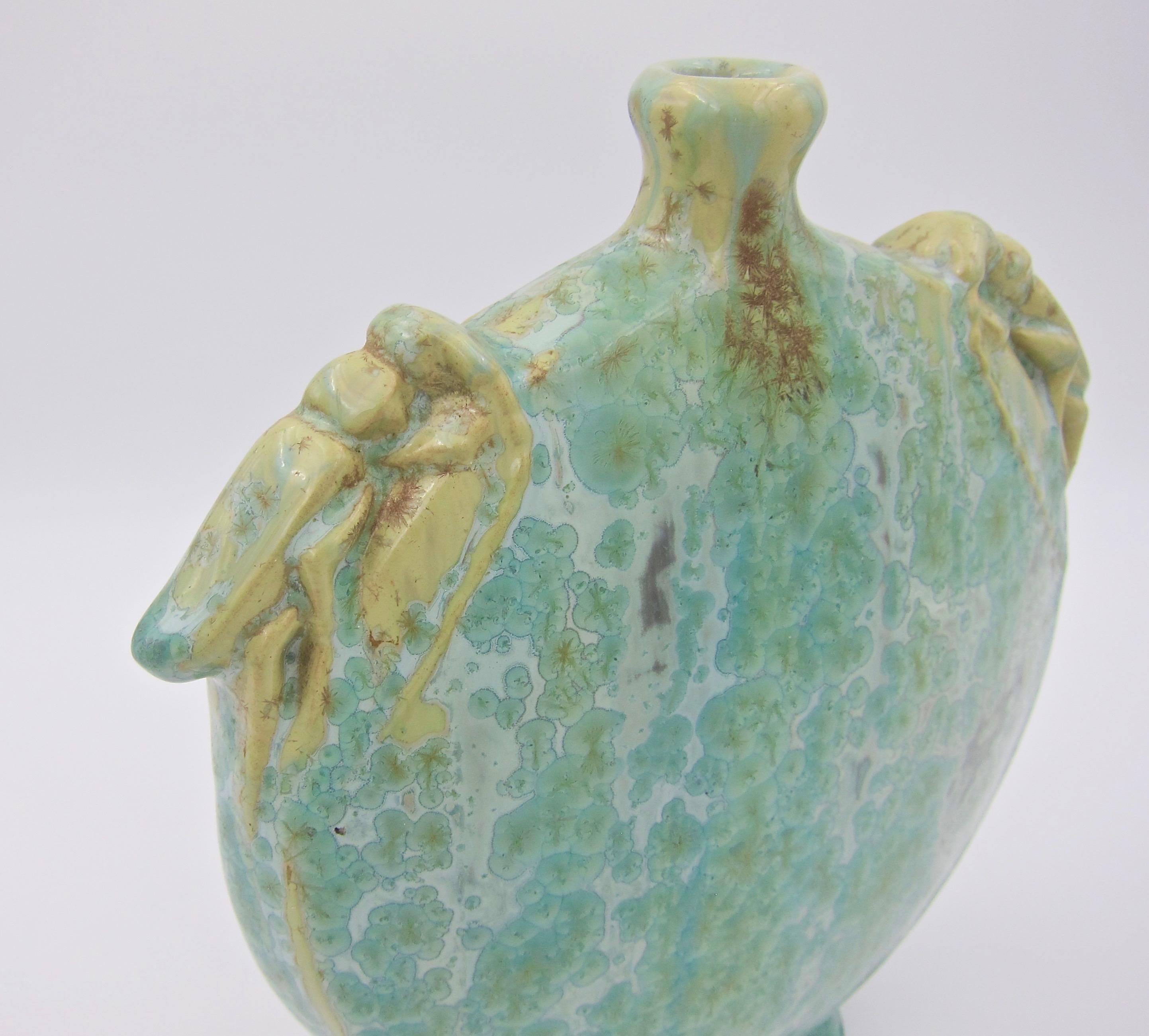 Early 20th Century French Pierrefonds Cicada Vase with Crystalline Glaze 2