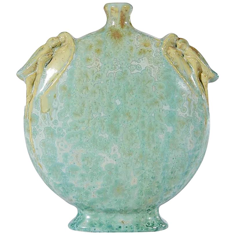 Early 20th Century French Pierrefonds Cicada Vase with Crystalline Glaze