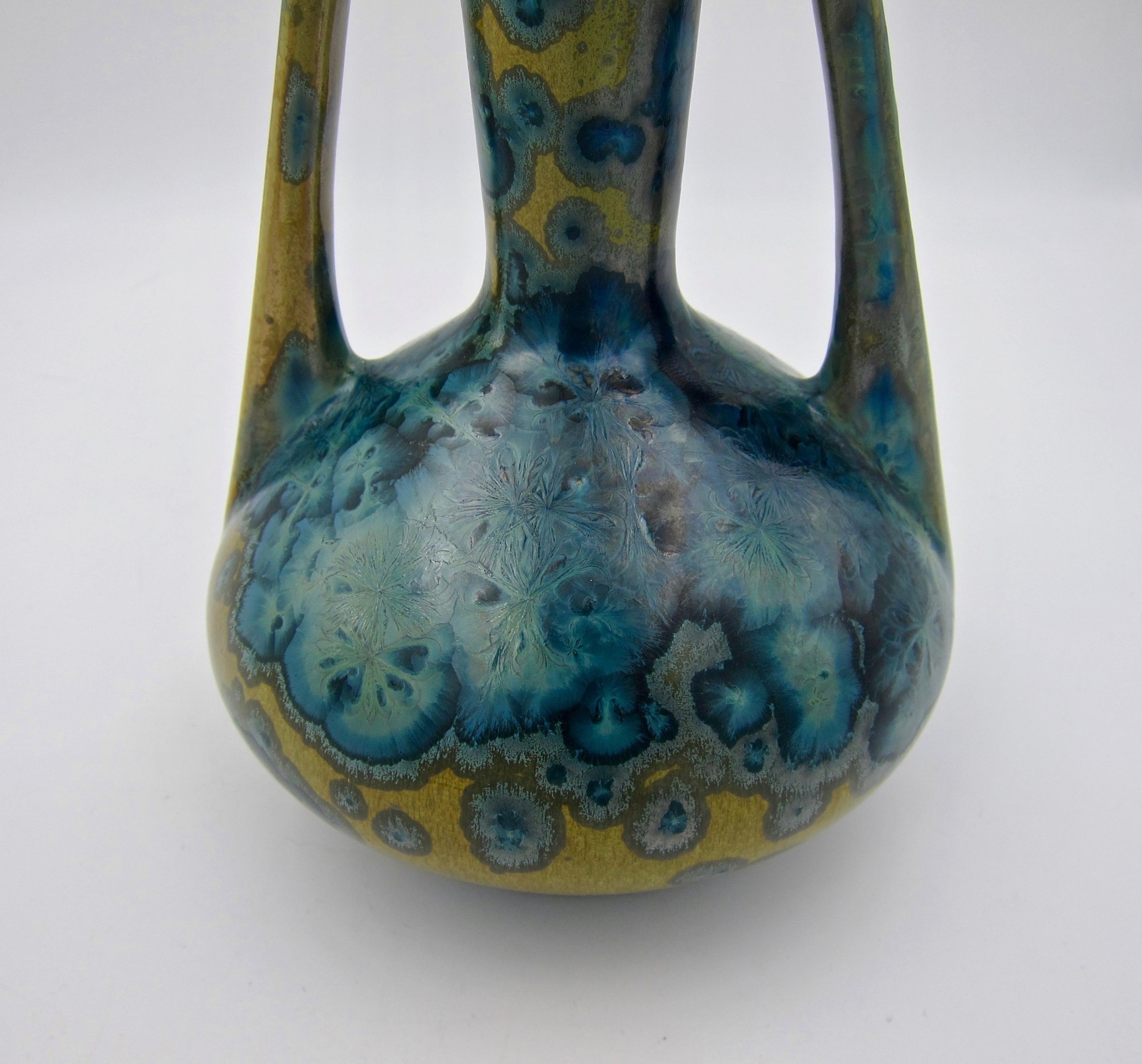 Vase en grès de Pierrefonds du début du 20e siècle avec glaçure cristalline 1