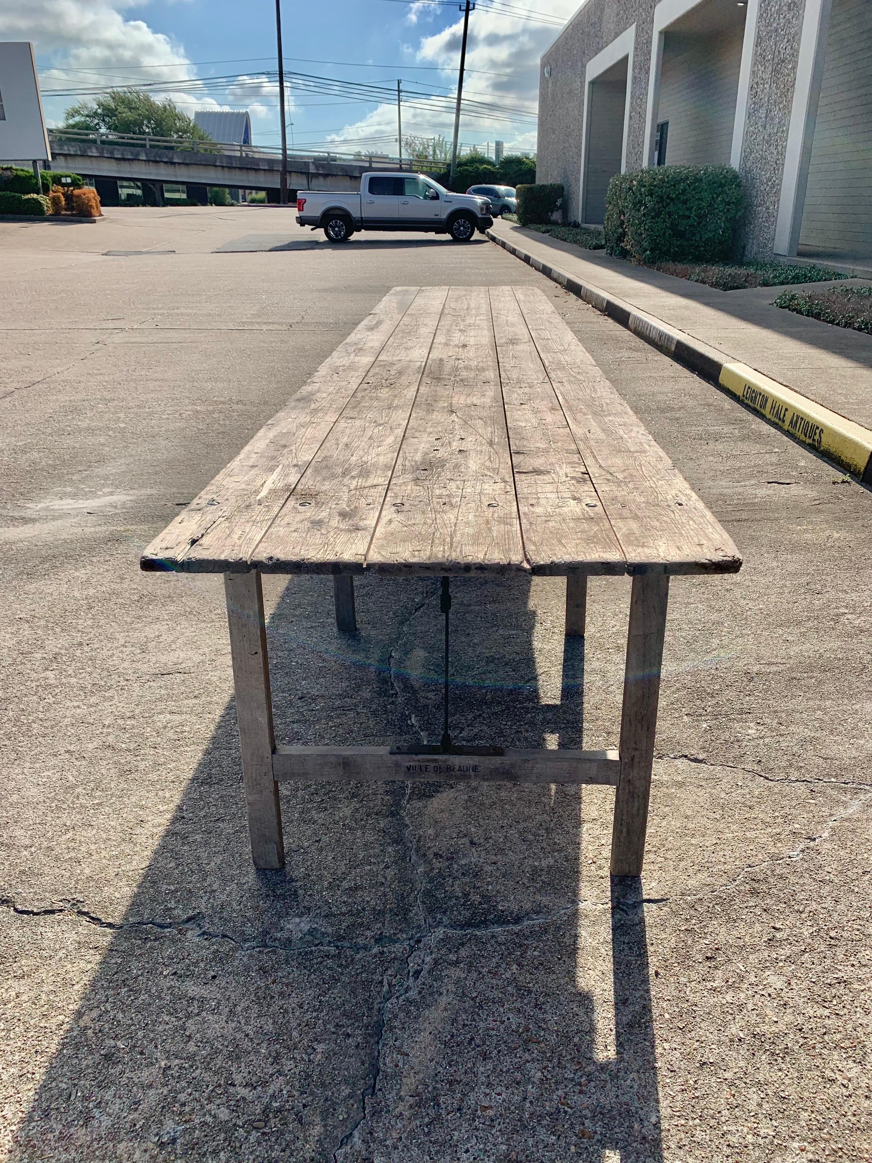 Hand-Crafted Early 20th Century French Pine and Iron Vineyard Harvest Table