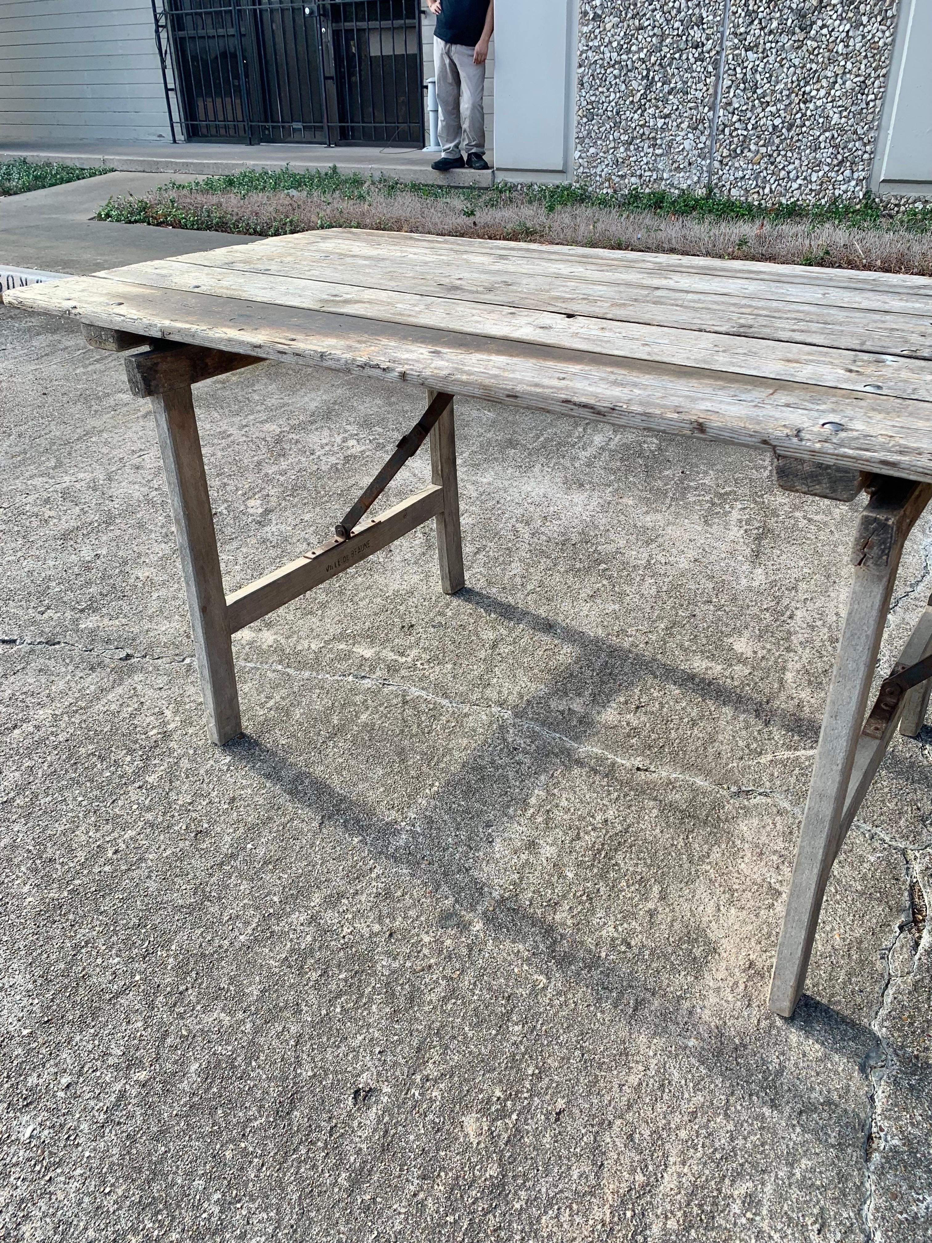 Early 20th Century French Pine and Iron Vineyard Harvest Table 1