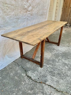 Early 20th Century French Pine Trestle Table