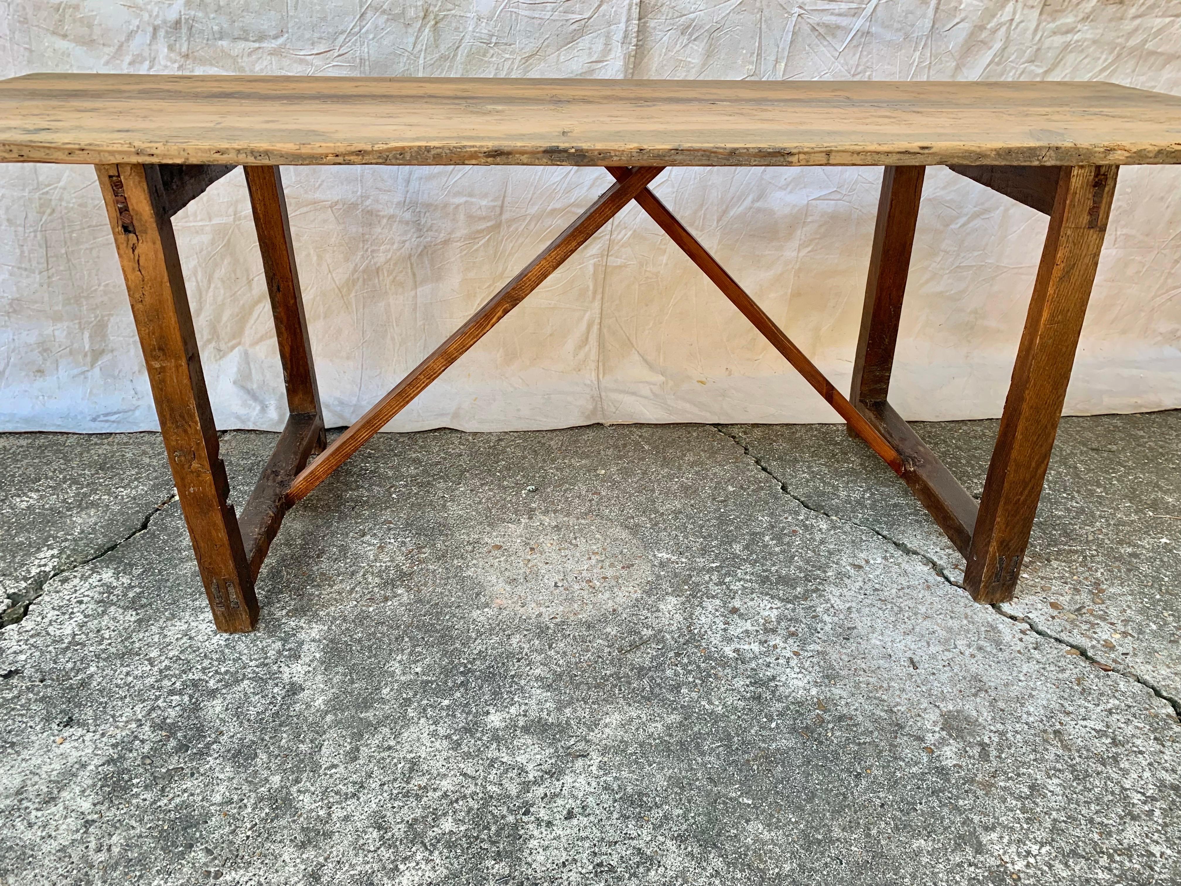 Hand-Crafted Early 20th Century French Pine Trestle Table
