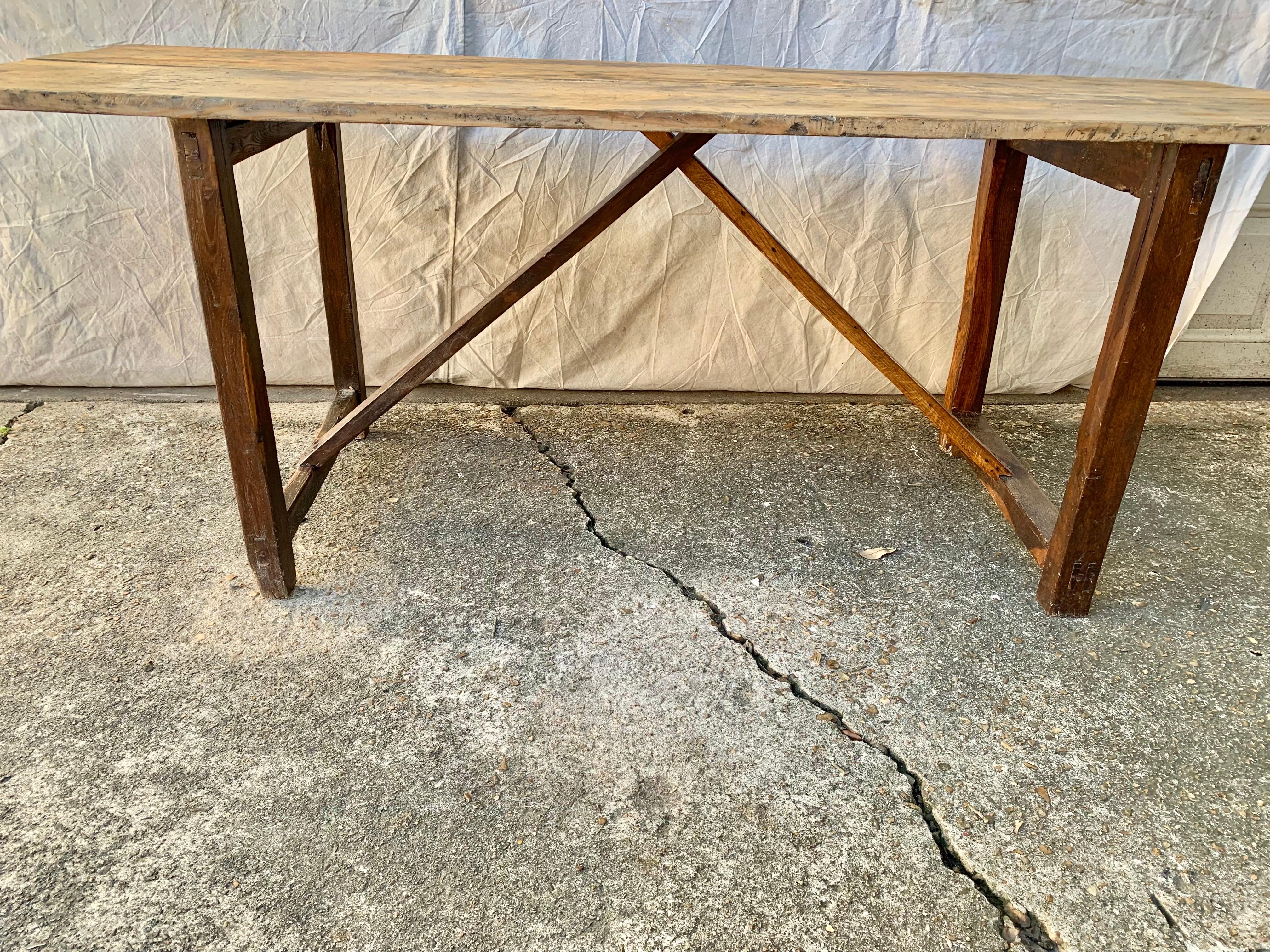 Early 20th Century French Pine Trestle Table In Good Condition In Burton, TX