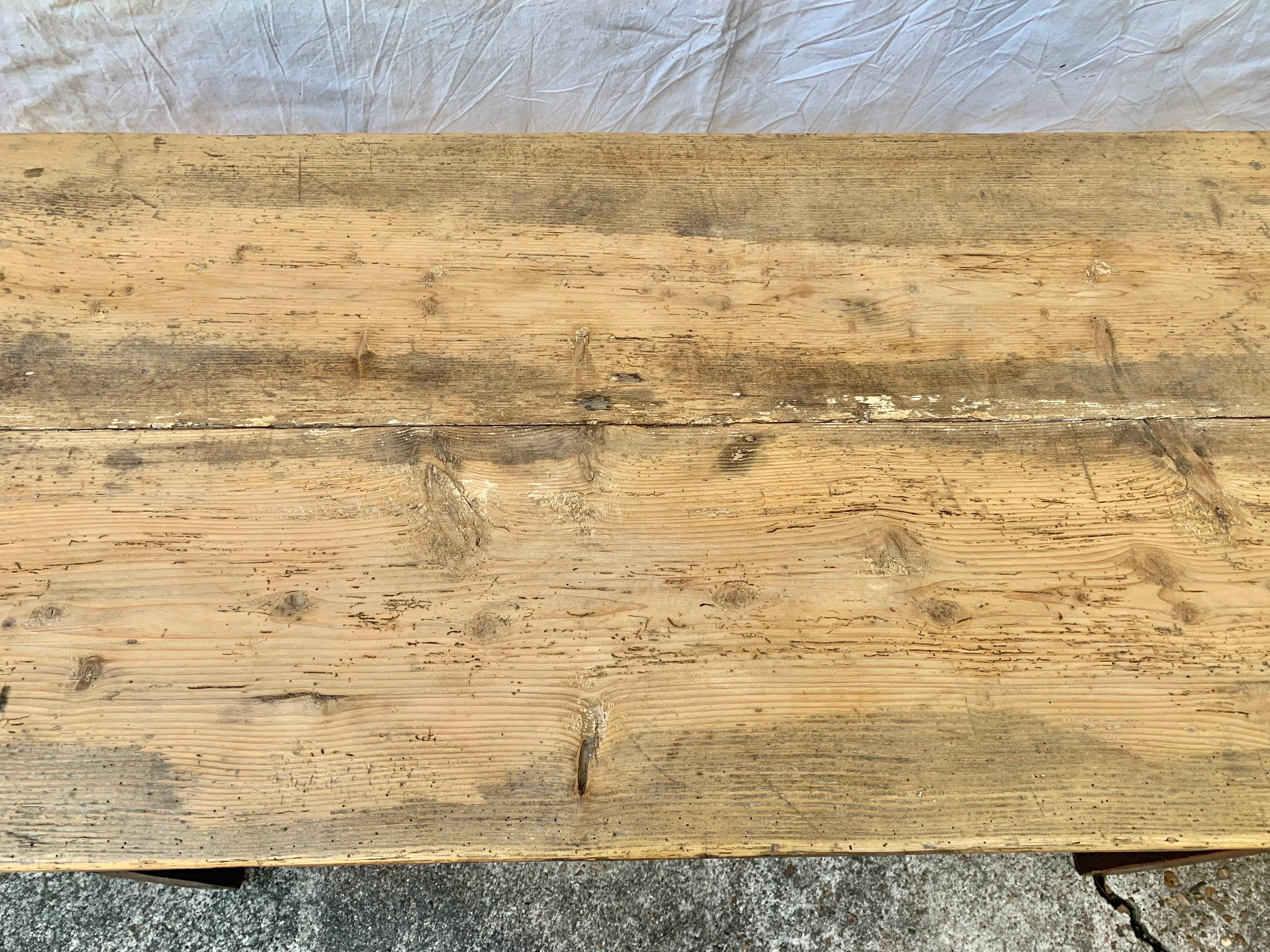 Early 20th Century French Pine Trestle Table In Good Condition In Burton, TX