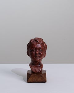 Early 20th Century French Plaster Bust On Wooden Base