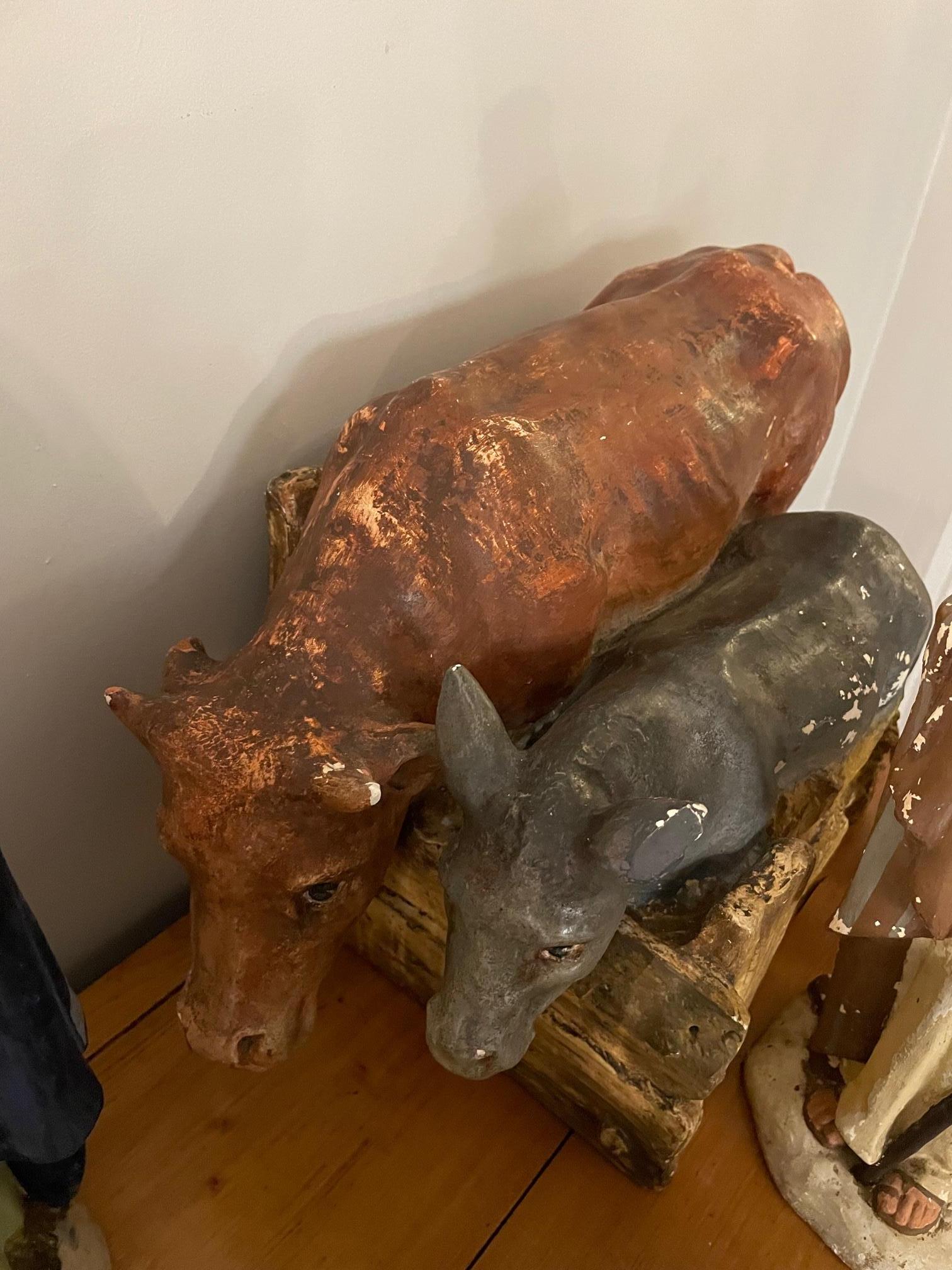 Early 20th century French Plaster Nativity Scene Figurines signed Marron, 1920s For Sale 2