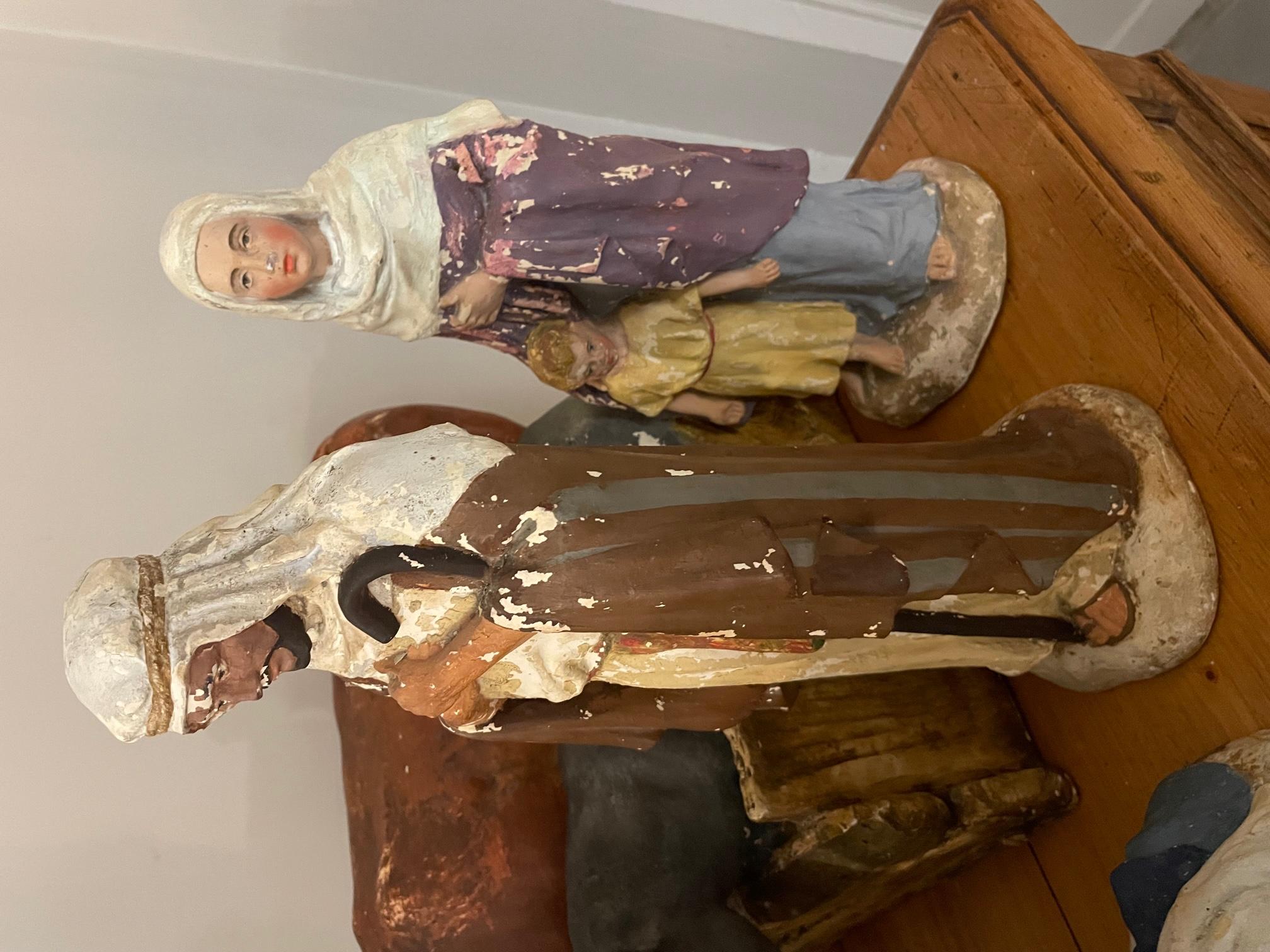 Early 20th century French Plaster Nativity Scene Figurines signed Marron, 1920s For Sale 3