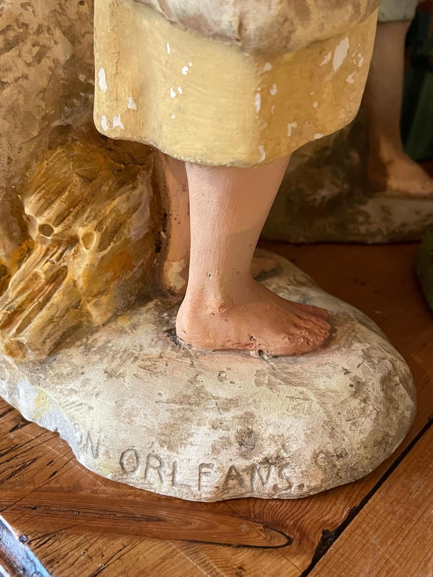Early 20th century French Plaster Nativity Scene Figurines signed Marron, 1920s For Sale 7