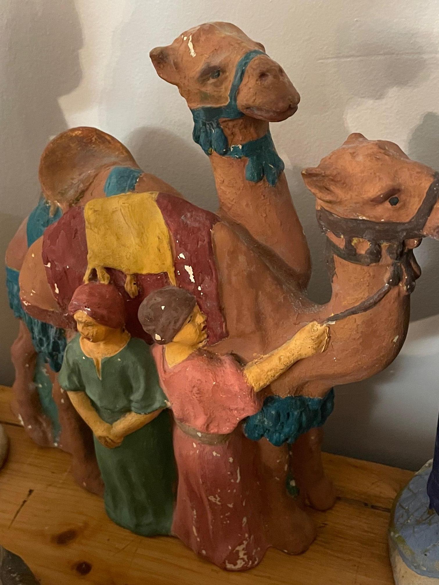 Early 20th century French Plaster Nativity Scene Figurines signed Marron, 1920s For Sale 10