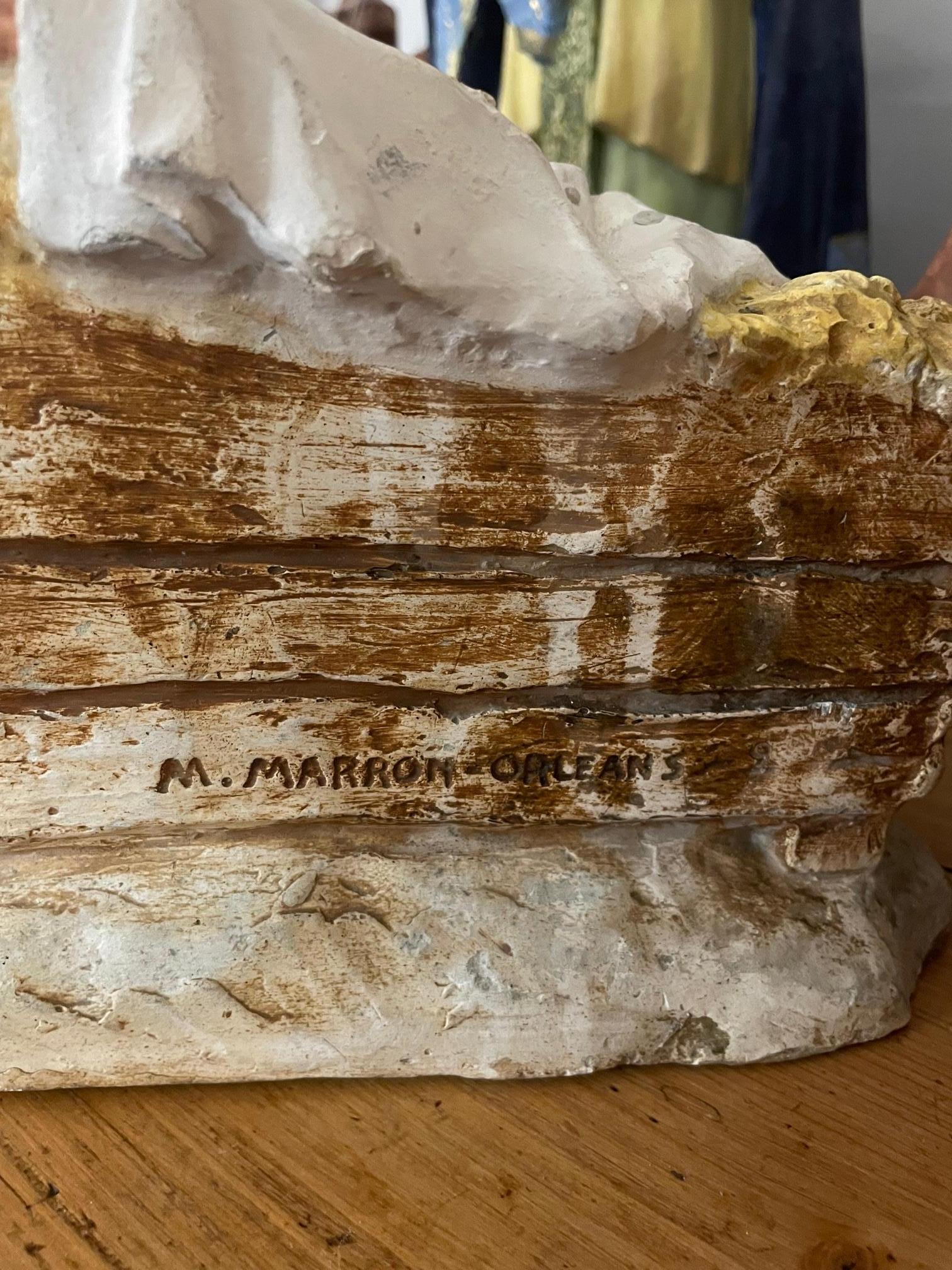 Early 20th century French Plaster Nativity Scene Figurines signed Marron, 1920s For Sale 11