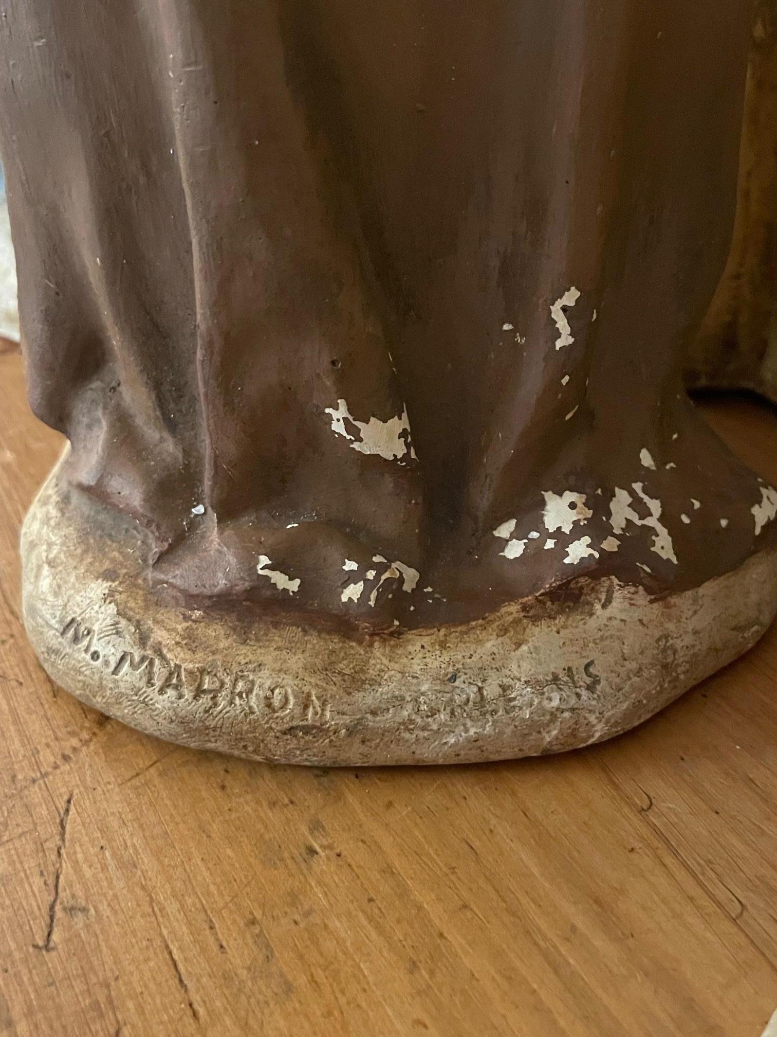 Early 20th century French Plaster Nativity Scene Figurines signed Marron, 1920s For Sale 12