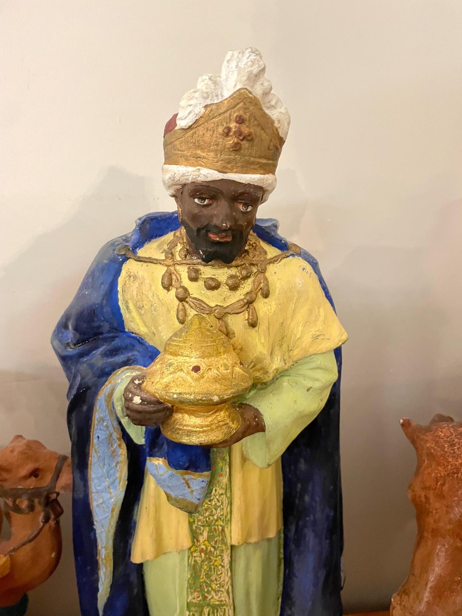 Early 20th century French Plaster Nativity Scene Figurines signed Marron, 1920s For Sale 1
