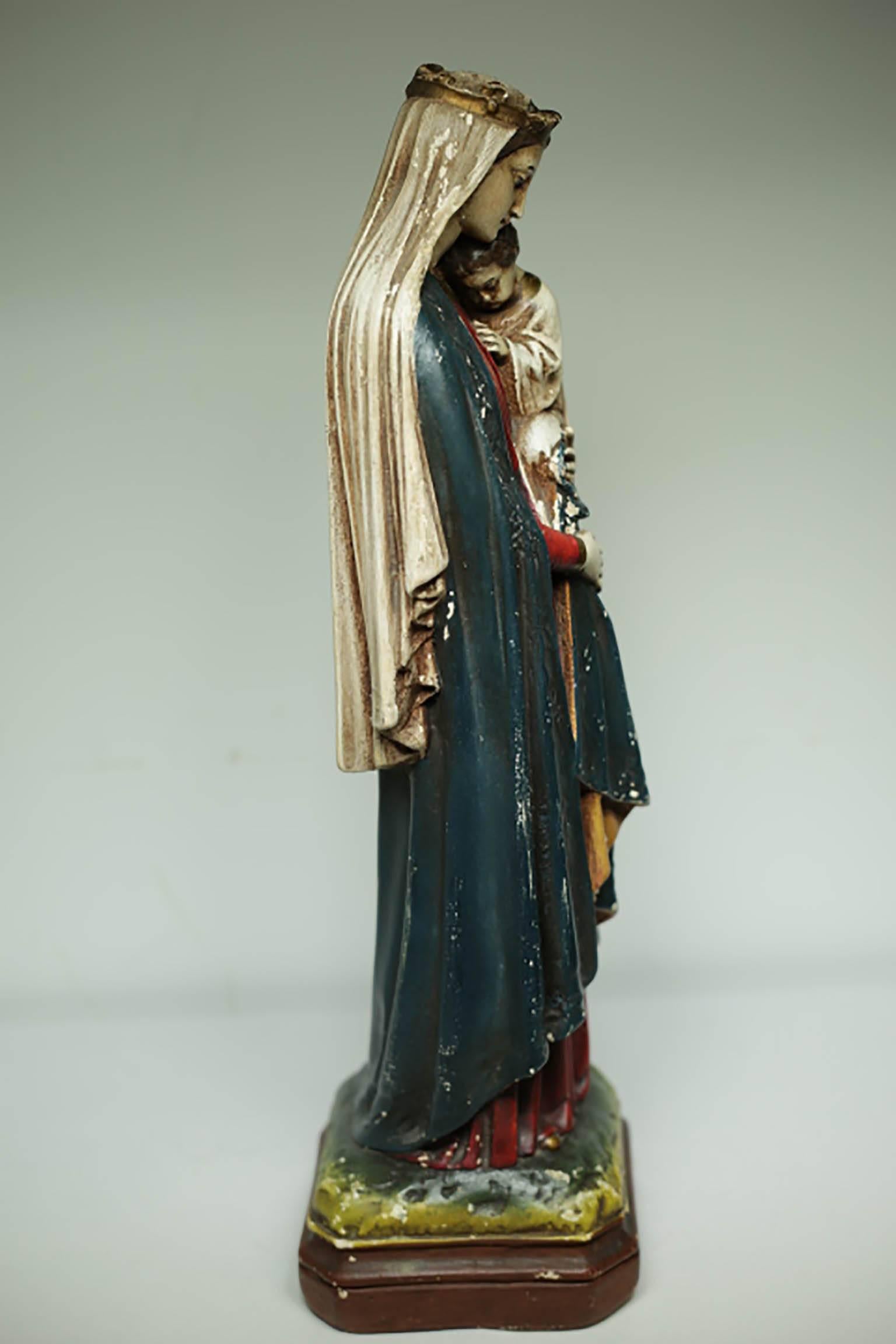 20th Century Early 20th century French Plaster Virgin Mary and Child, circa 1930s