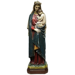 Early 20th century French Plaster Virgin Mary and Child, circa 1930s