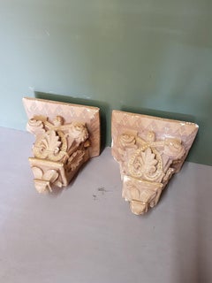 Early 20th Century French Plaster Wall Consoles in a Church Architectural Style
