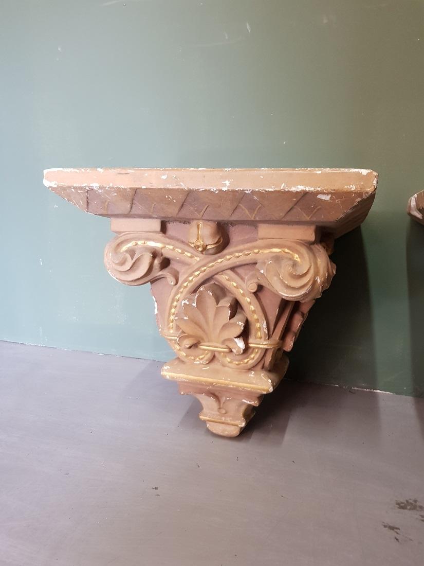 Early 20th Century French Plaster Wall Consoles in a Church Architectural Style For Sale 1