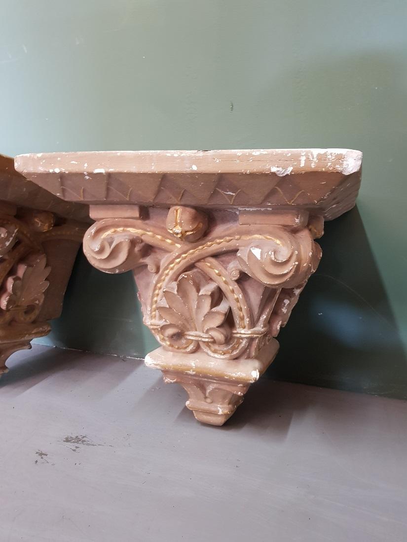 Early 20th Century French Plaster Wall Consoles in a Church Architectural Style For Sale 2