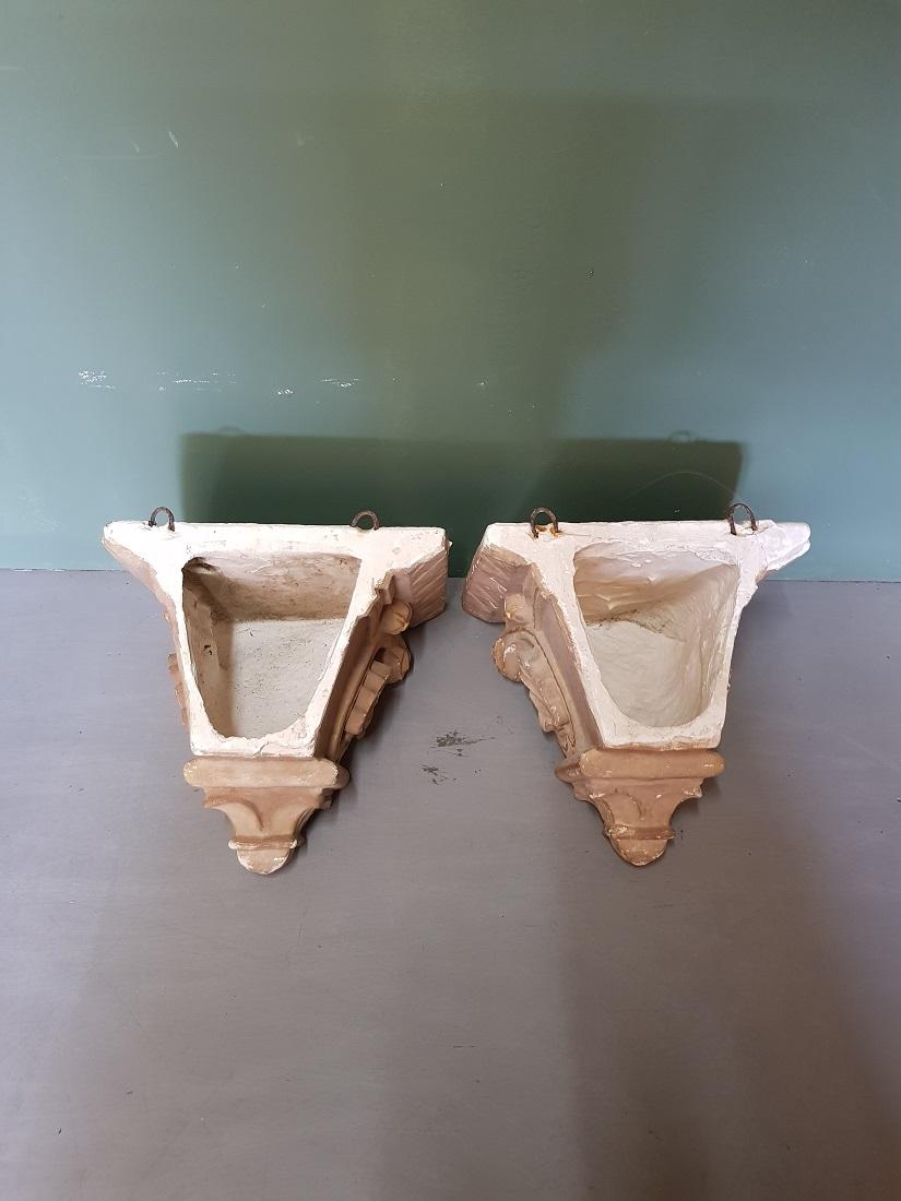 Early 20th Century French Plaster Wall Consoles in a Church Architectural Style For Sale 4