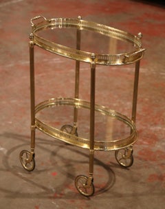Early 20th Century, French Polished Brass Dessert Table or Bar Cart on Wheels