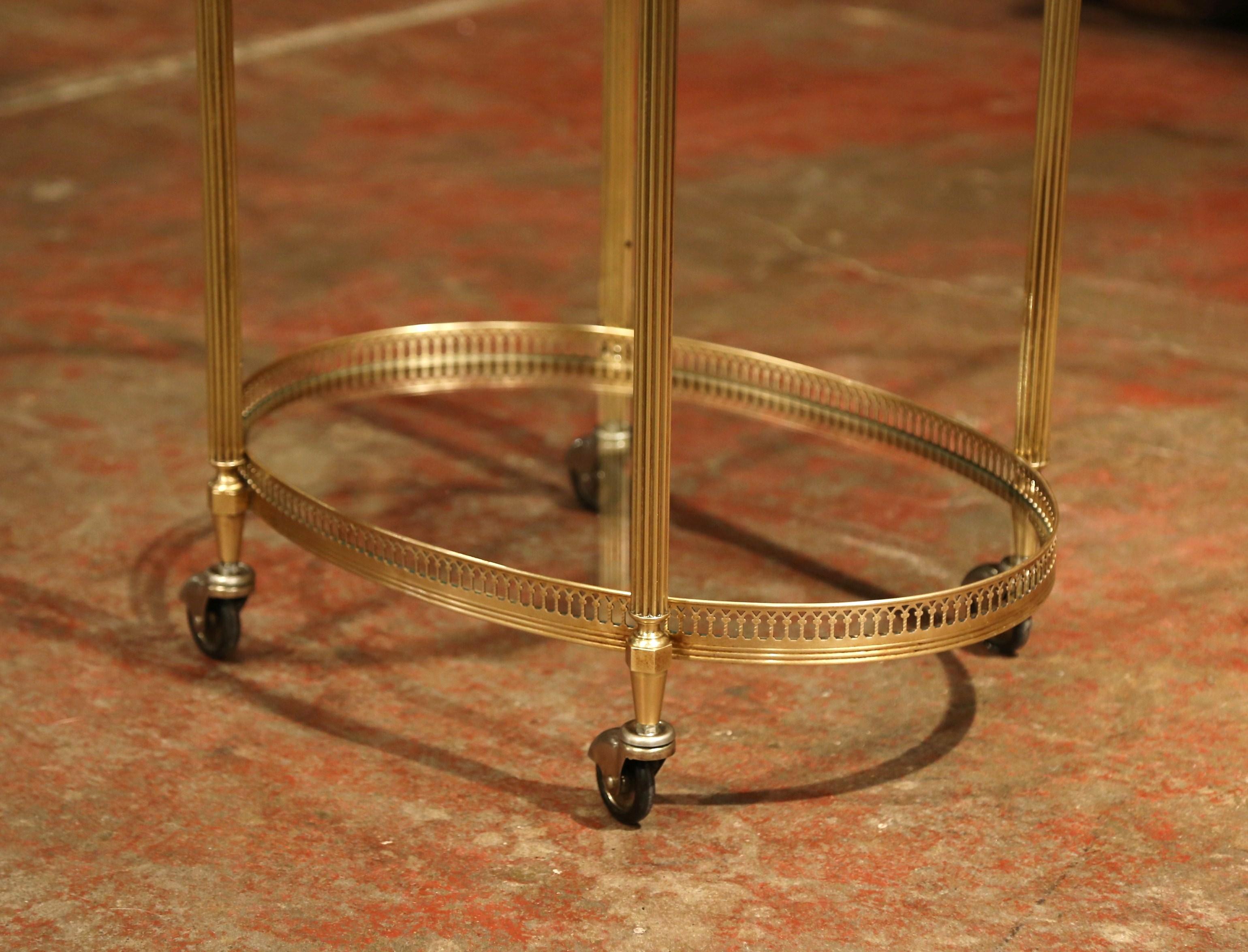Hand-Crafted Early 20th Century, French Polished Brass Dessert Table or Bar Cart on Wheels