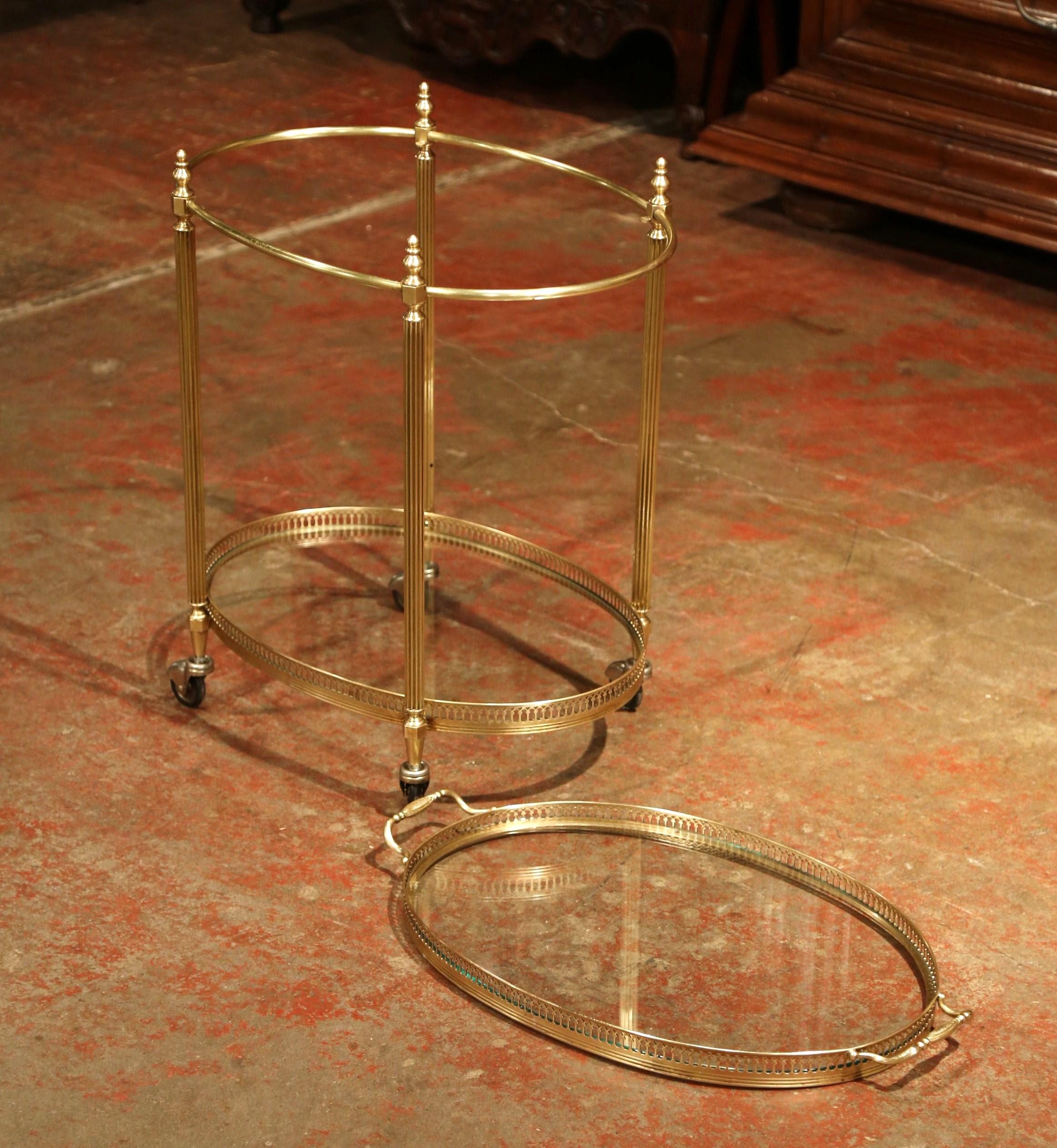 Early 20th Century, French Polished Brass Dessert Table or Bar Cart on Wheels 3