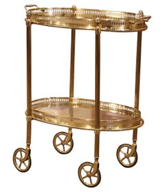 Antique Early 20th Century, French Polished Brass Dessert Table or Bar Cart on Wheels